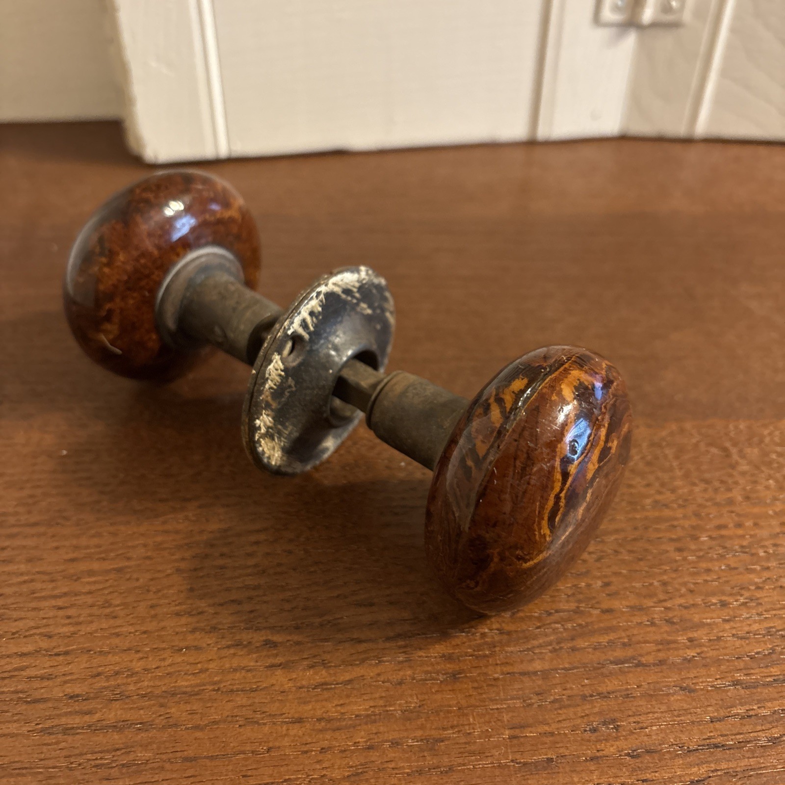 Vintage Brown Marble Swirl Porcelain Round Door Knob Set