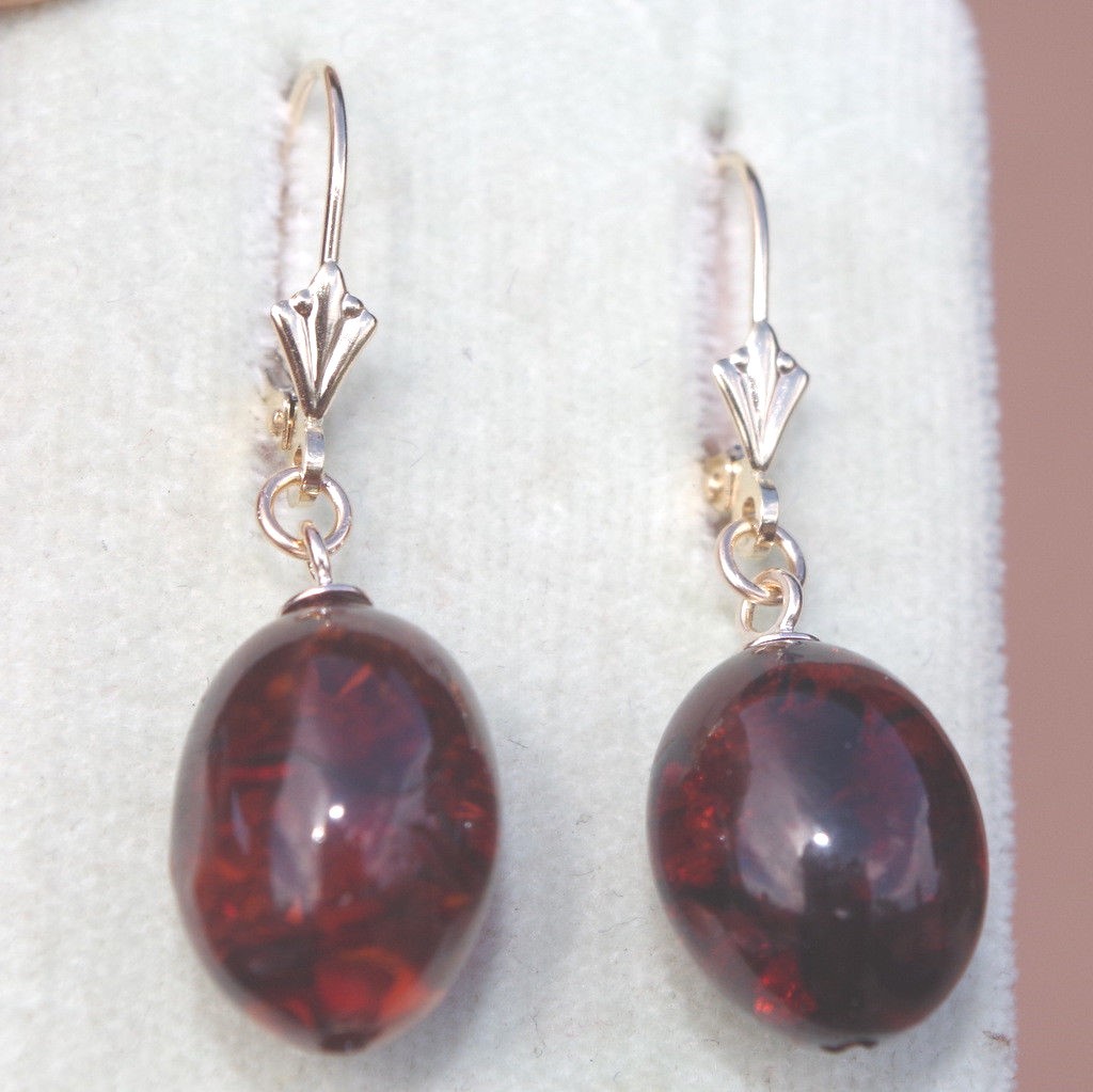 HANDMADE ANTIQUE INCREDIBLE 14K TURKISH AMBER LEVER BACK BALL EARRINGS