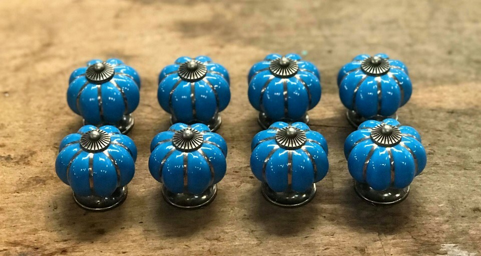 SINGLE BLUE ENAMEL PULL Drawer Cabinet Knob Porcelain Handle Screw Included