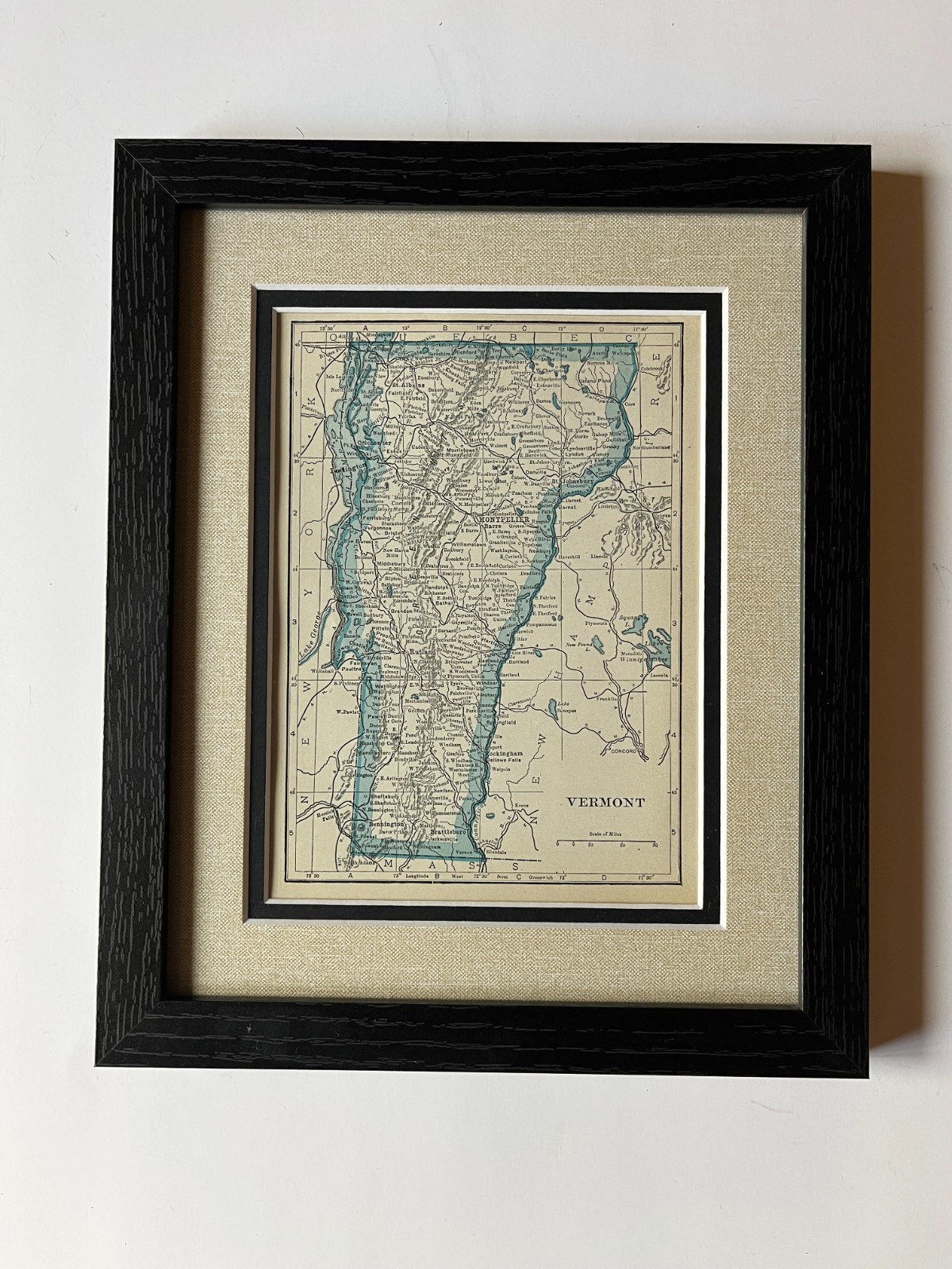 1934 “Blue” VERMONT State Map by C.S. Hammond, Framed/Double Mat SEE DESCRIP