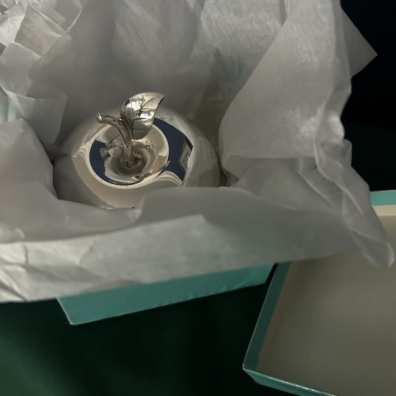 TIFFANY & Co Sterling Apple Trinket Jewelry Box #23748, HTF No Engraving, 201g
