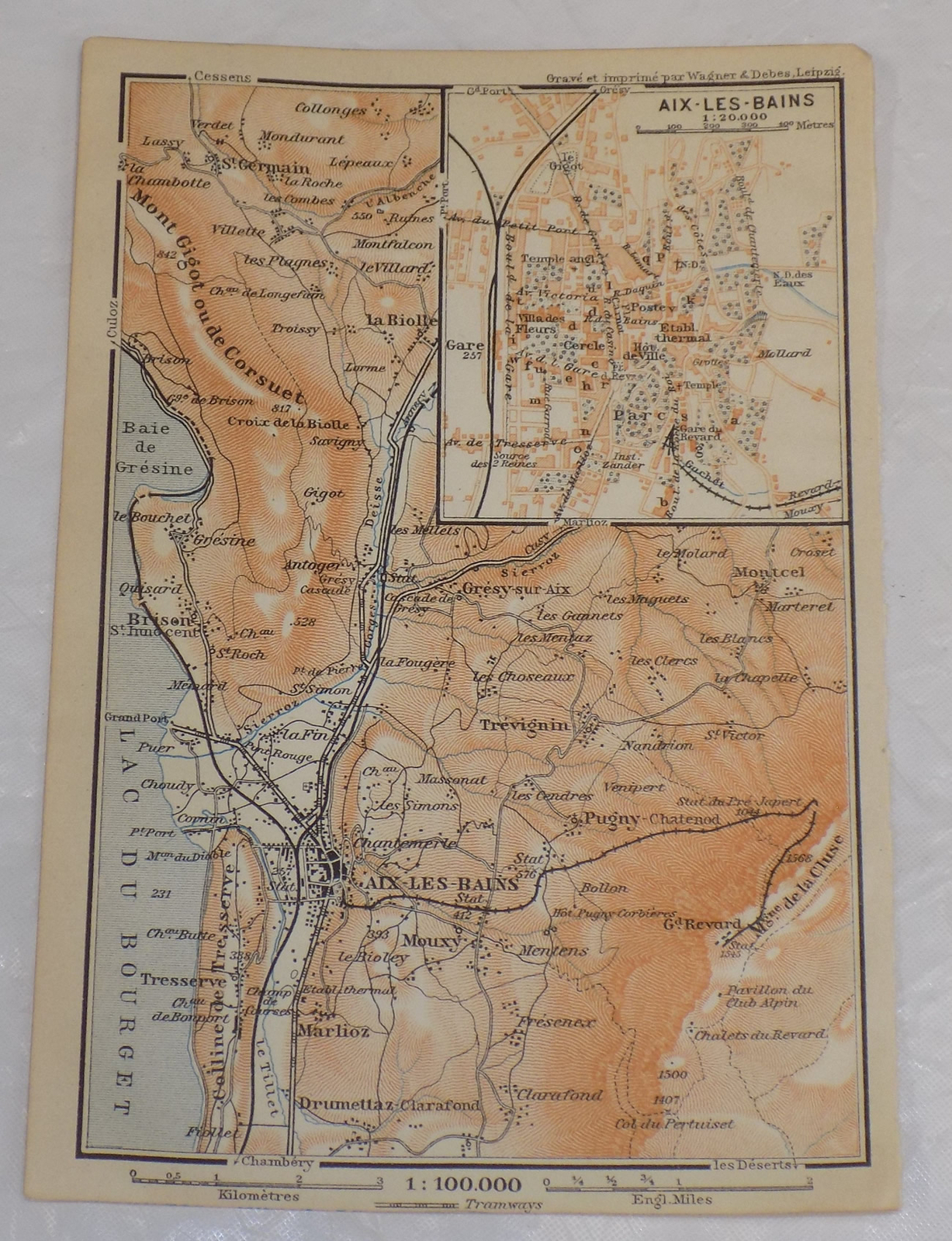 c1905 France City Map///AIX-LES-BAINS, in AUVERGNE RHONE ALPES REGION