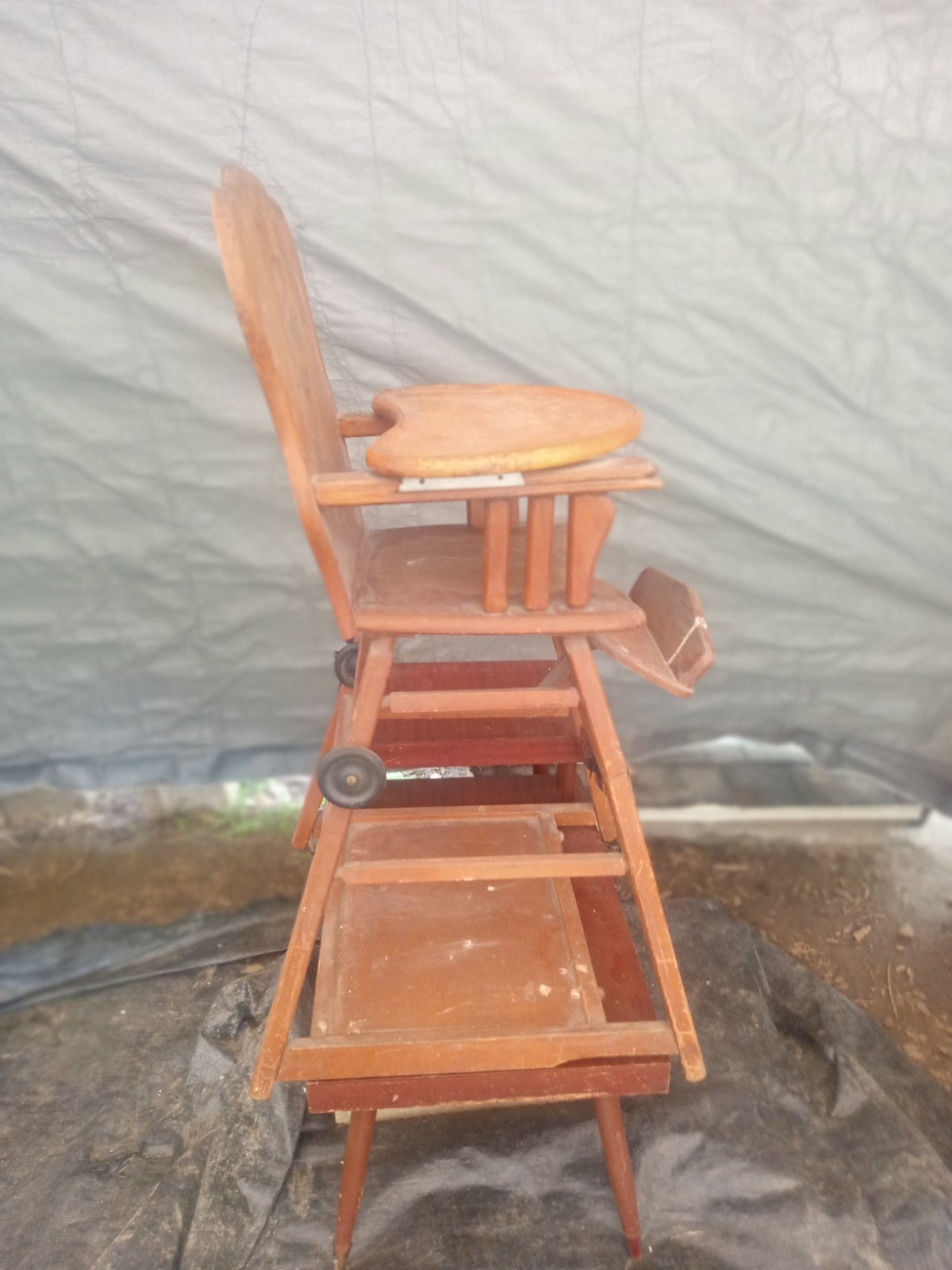 Antique Folding Wood High Chair Childs Oddity Vintage Free Shipping