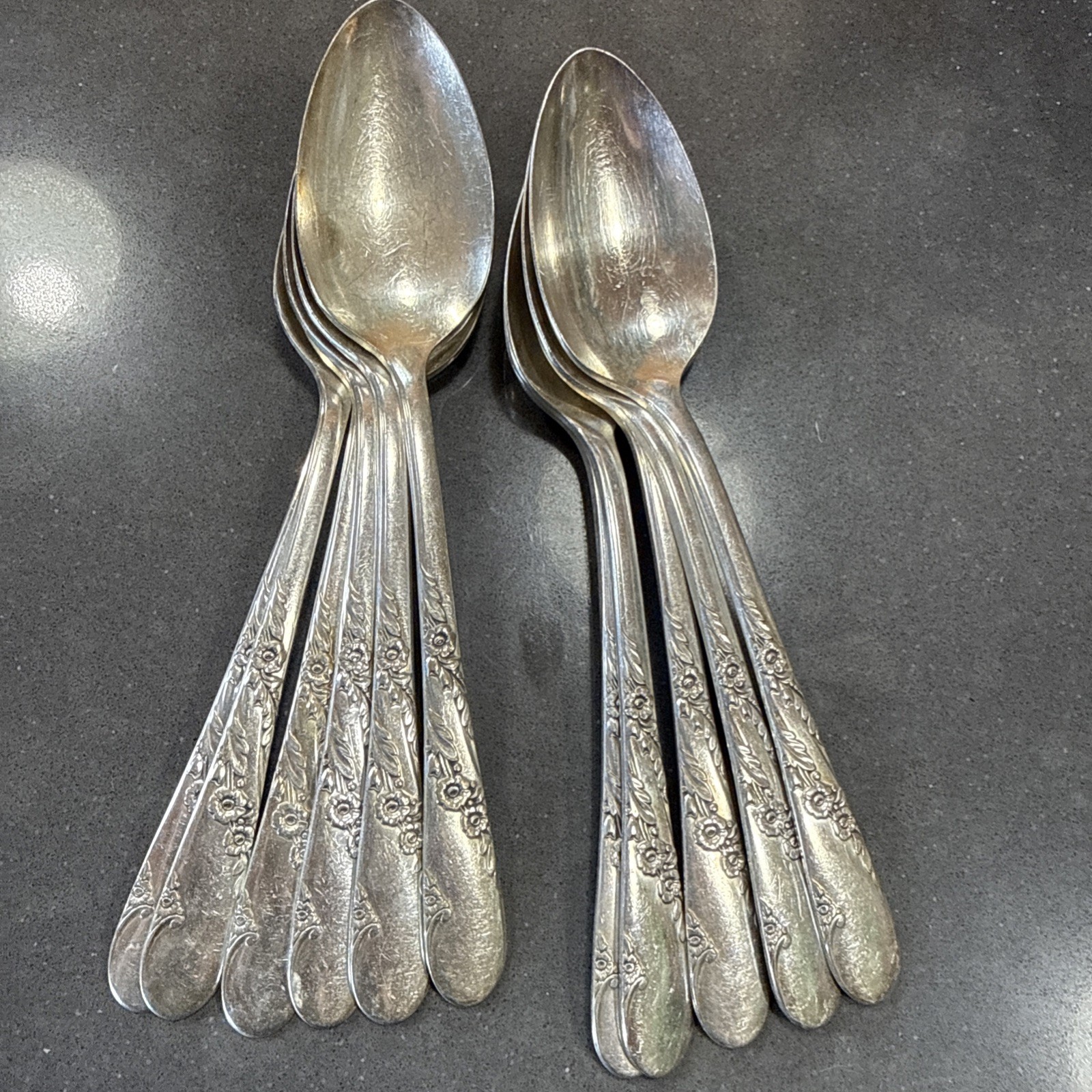 Bridal Wreath Vintage 50s Oneida Silver Plate Floral 7592 Teaspoons Set Of 11