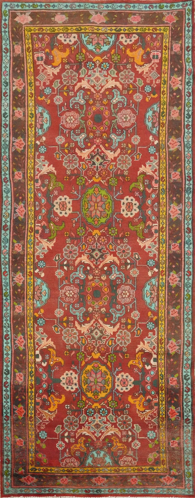 Handmade Floral Rust Wool 10 ft Runner Rug Vintage Traditional Carpet 4×10