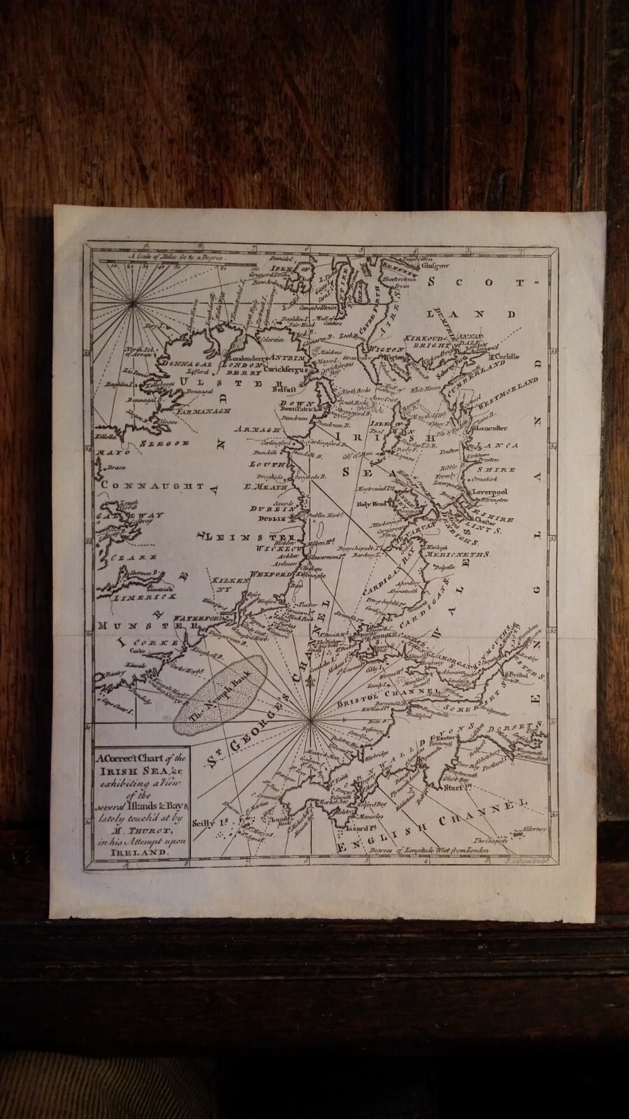 1760 ANTIQUE COPPER PLATE MAP – CORRECT CHART OF THE IRISH SEA – GIBSON