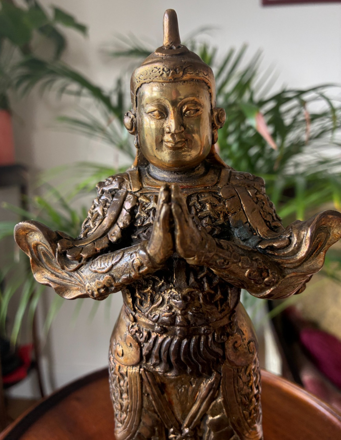 Antique Chinese gilt bronze figure of Buddhist Guardian Weituo Pusa, 23.5cm high