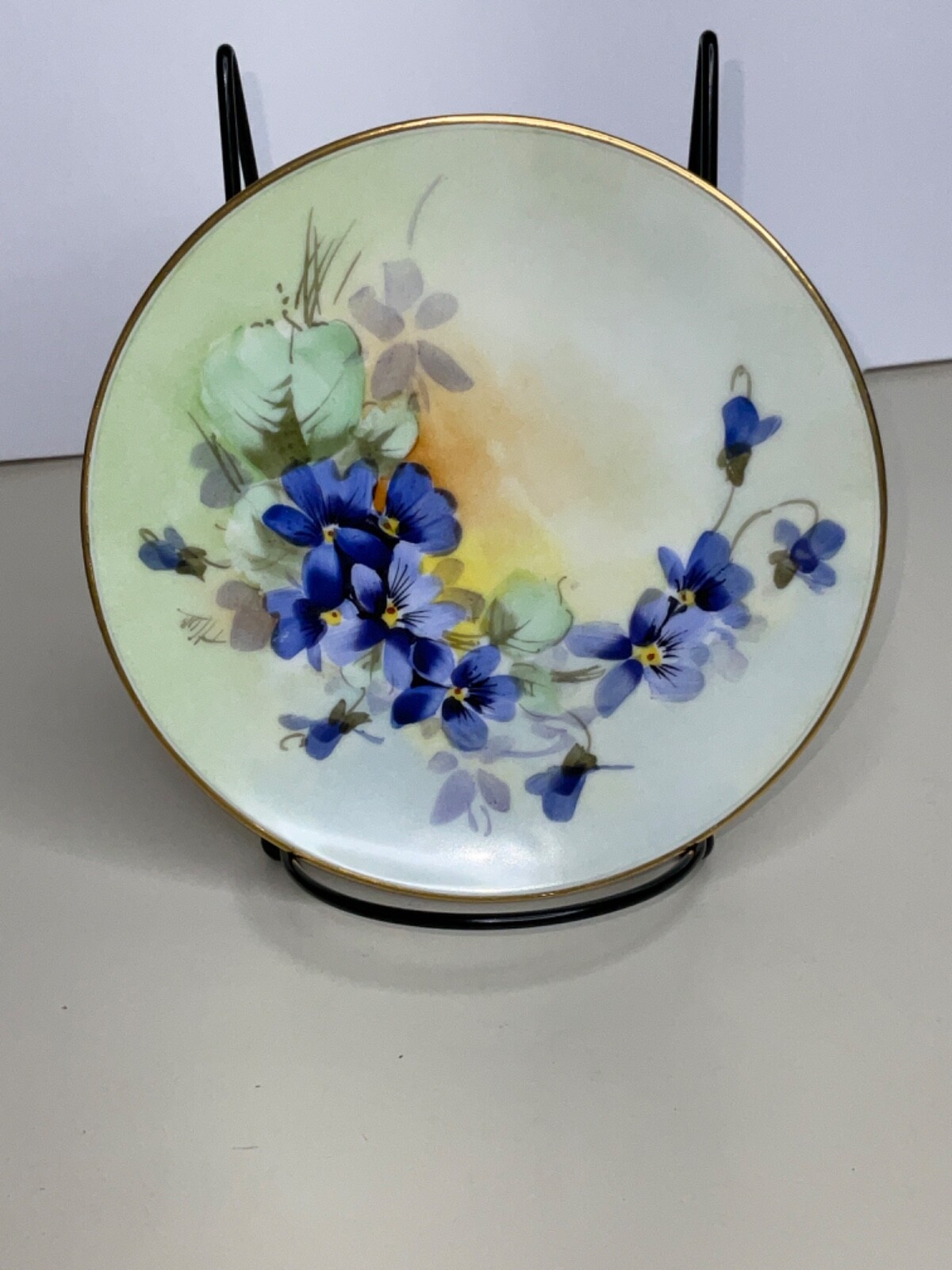 J & C Bavaria Vintage Plate Violets Gold Rim Signed Thonander 6″ Hand Painted