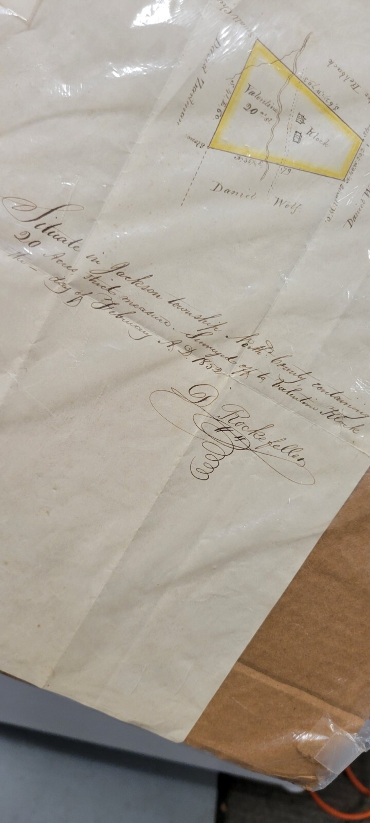 Rare D Rockefeller Signed Autograph 1852 Jackson Township Monroe County PA Map