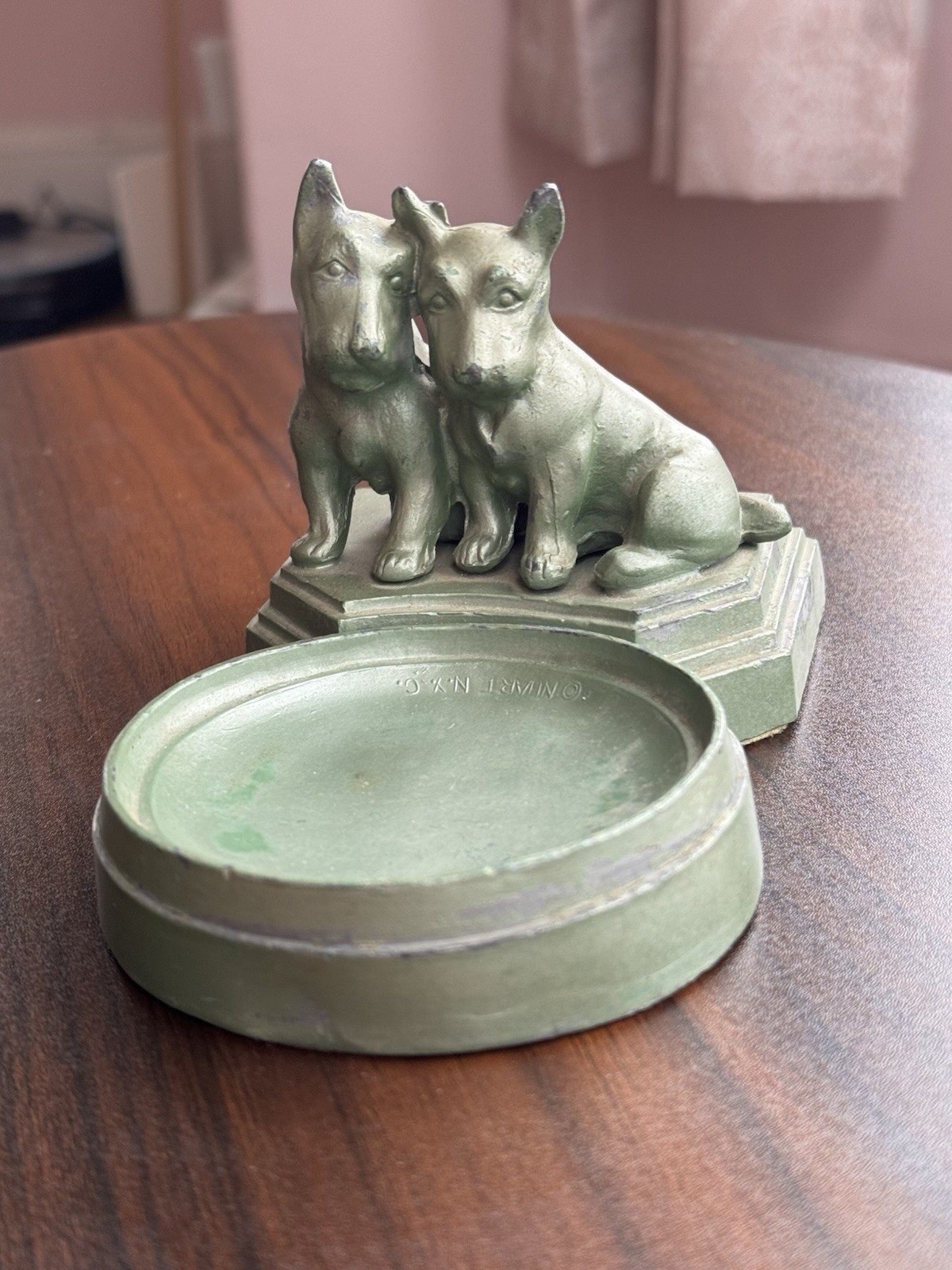 art deco scotty scottie dog canine ashtray dish 1920s 1930s vintage green nuart