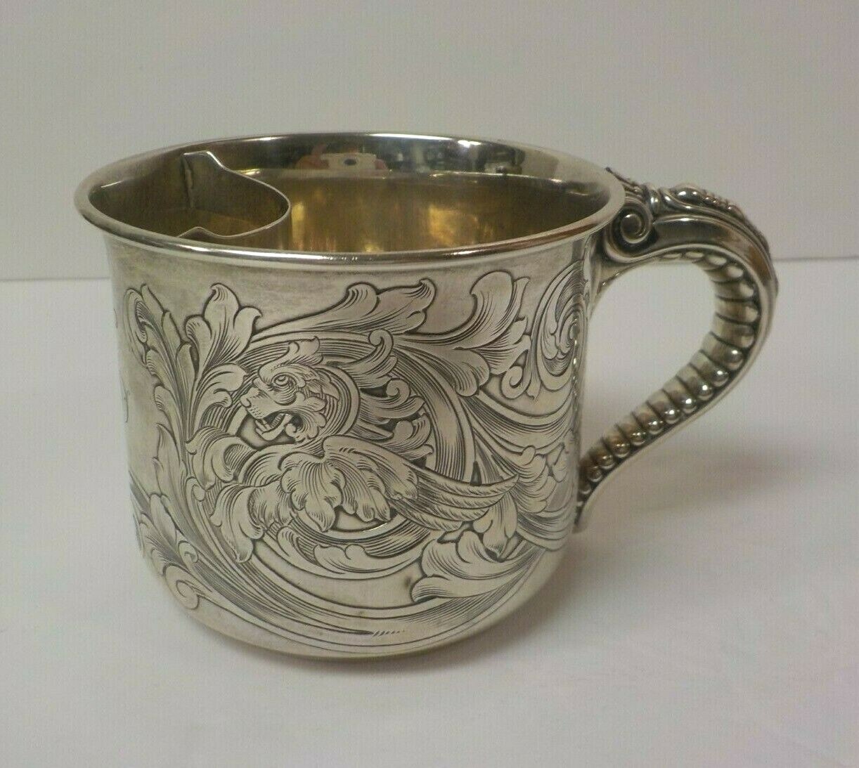 Vintage Gorham Sterling Silver Mustache Cup, Embossed Phoenix Decoration