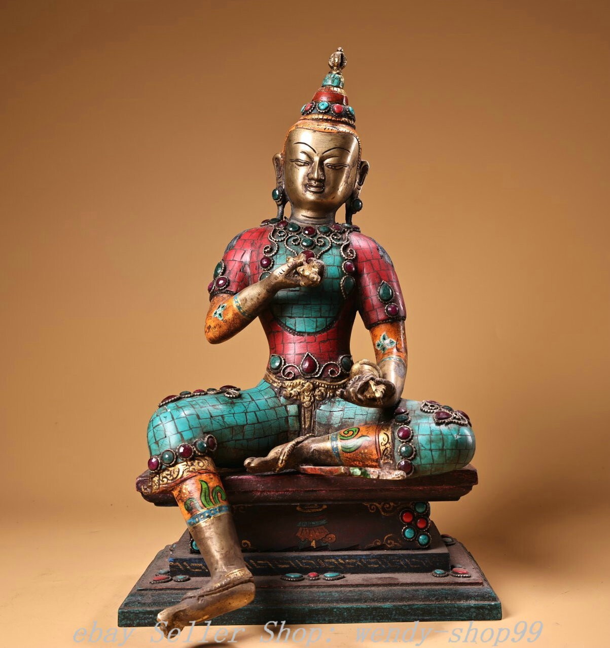 Tibet Copper Gilt Gems Turquoise Vajradhara Vajrabhairava Goddess Buddha Statue