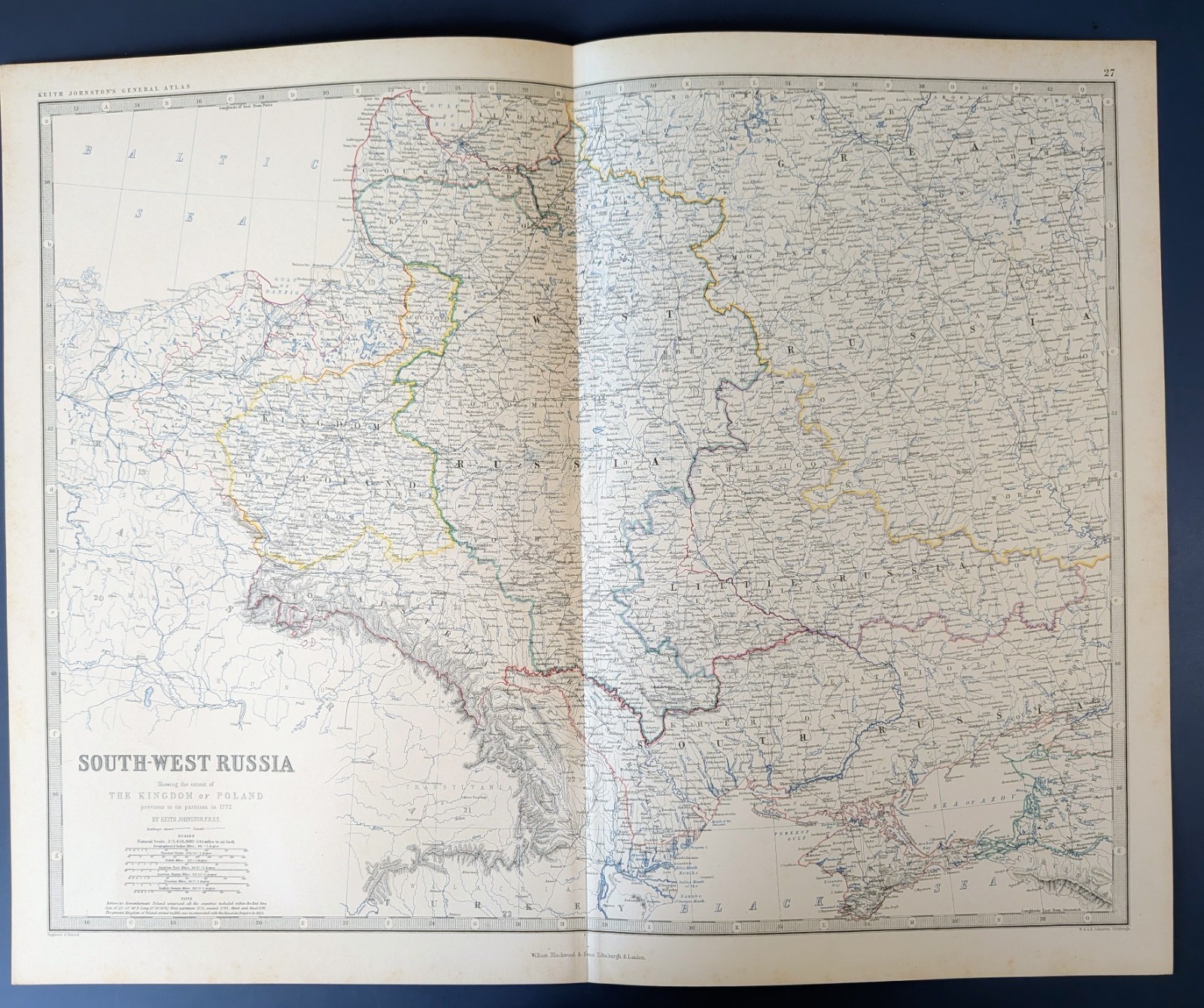 South-West Russia Map Kingdom of Poland Pre-1772 Antique Keith Johnston