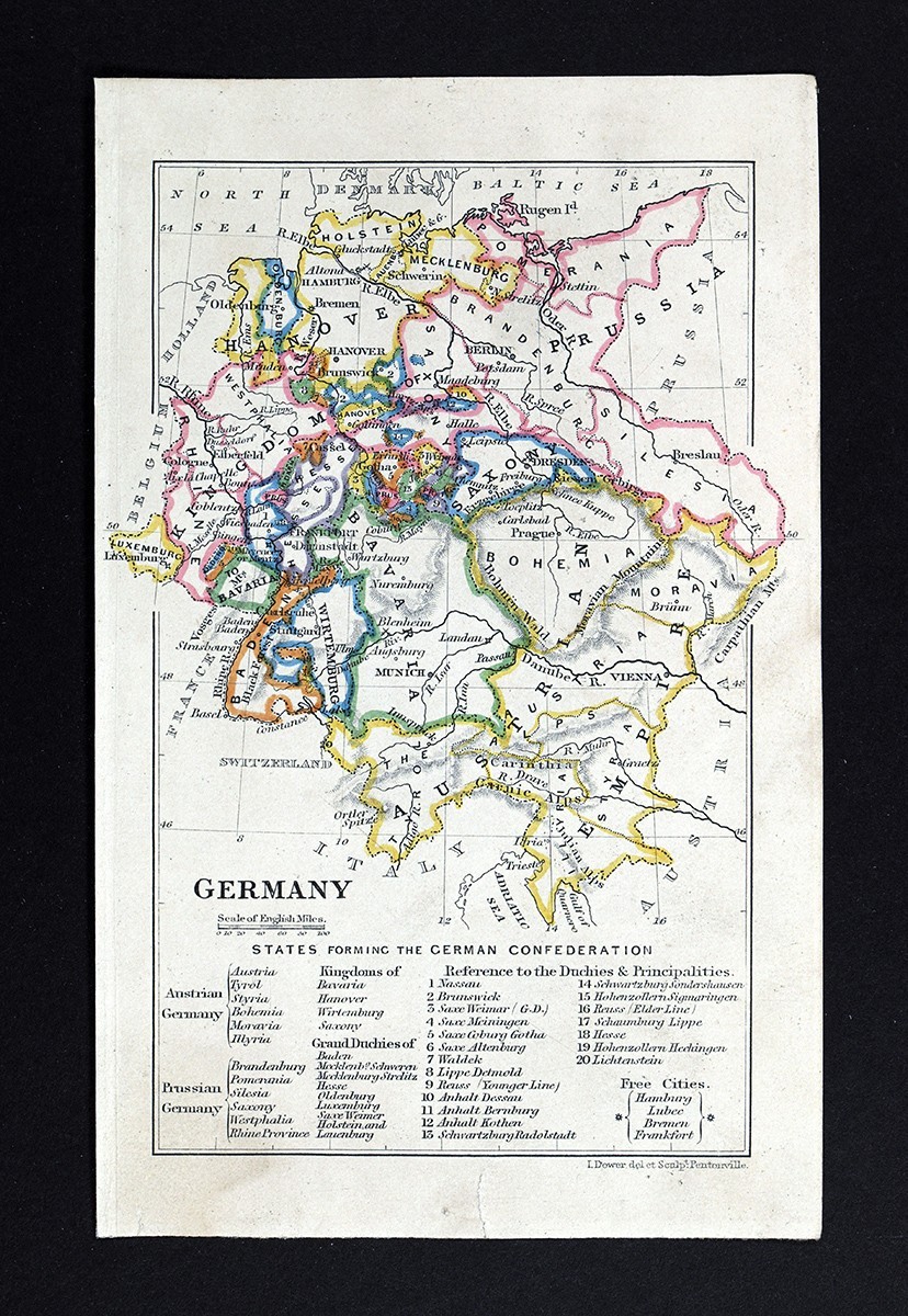 1863 Dower Map Germany Berlin Frankfurt Bavaria Bohemia Prague Austria Vienna EU