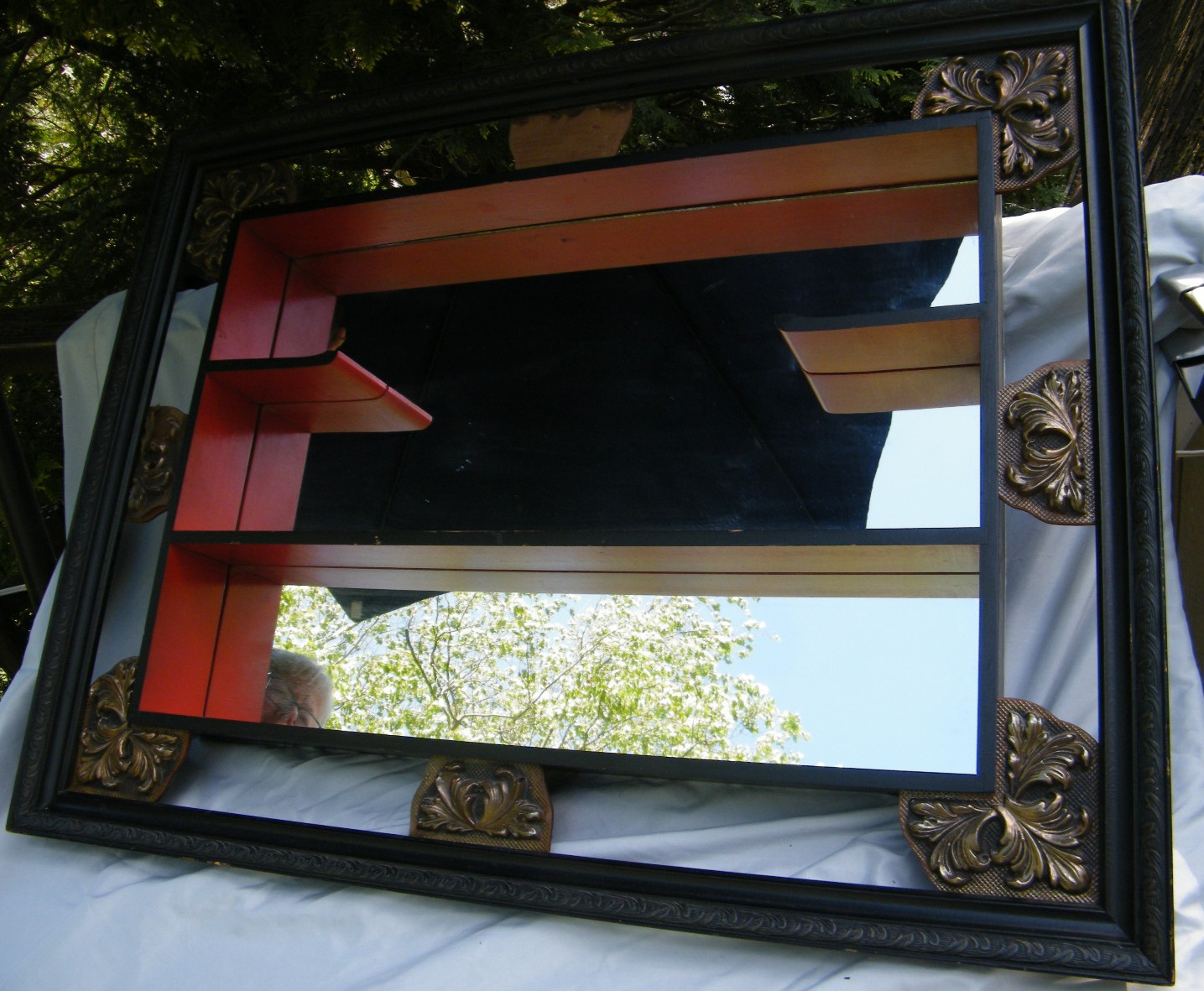 Vintage Mid Century Mirrored Curio Shelf Wall Accessory Decor 34.5”x26.5”