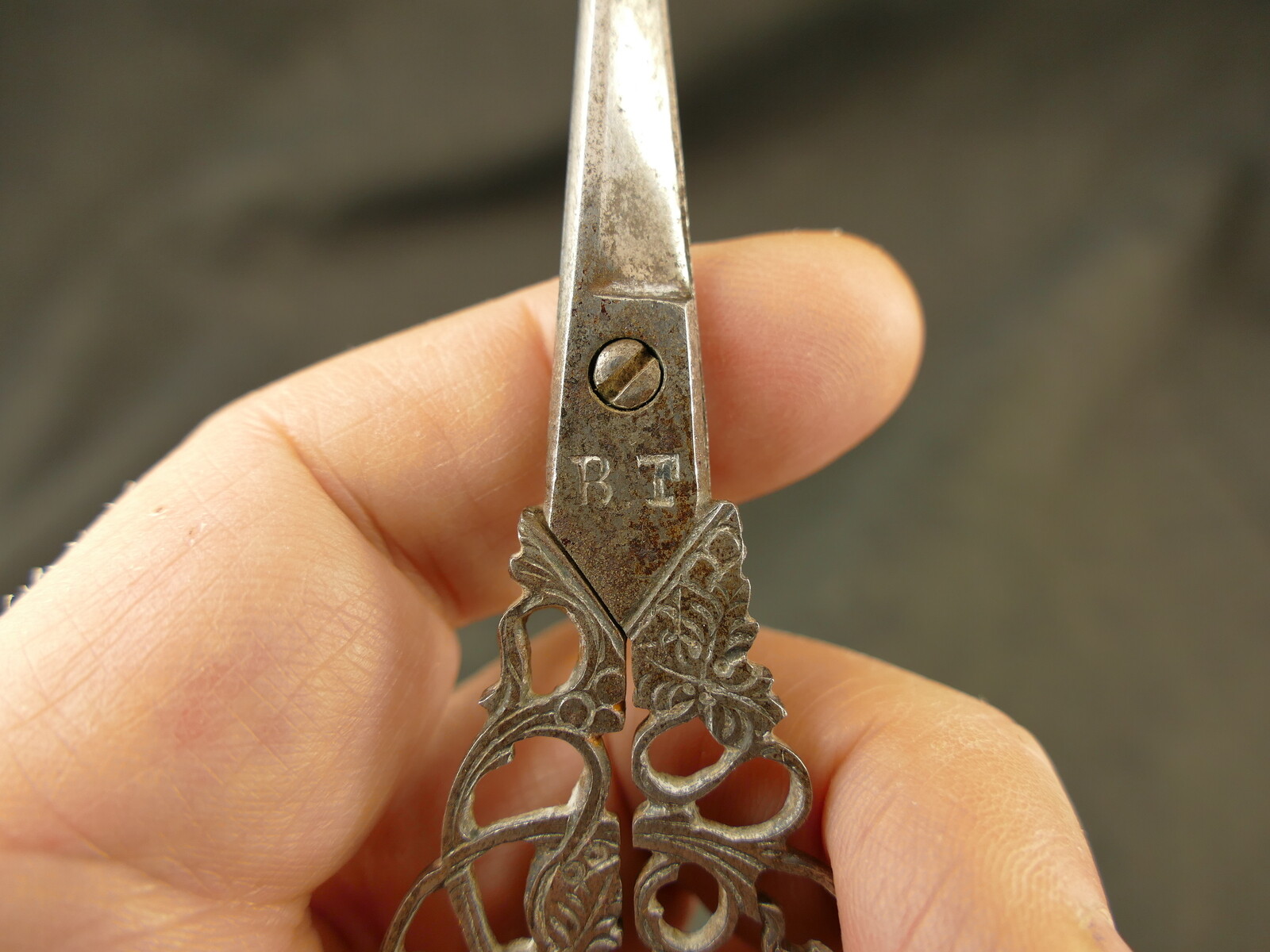 ANTIQUE ITALIAN PIERCED STEEL SCISSORS W/ BROCADE CASE TAOS ARTIST PROVENANCE