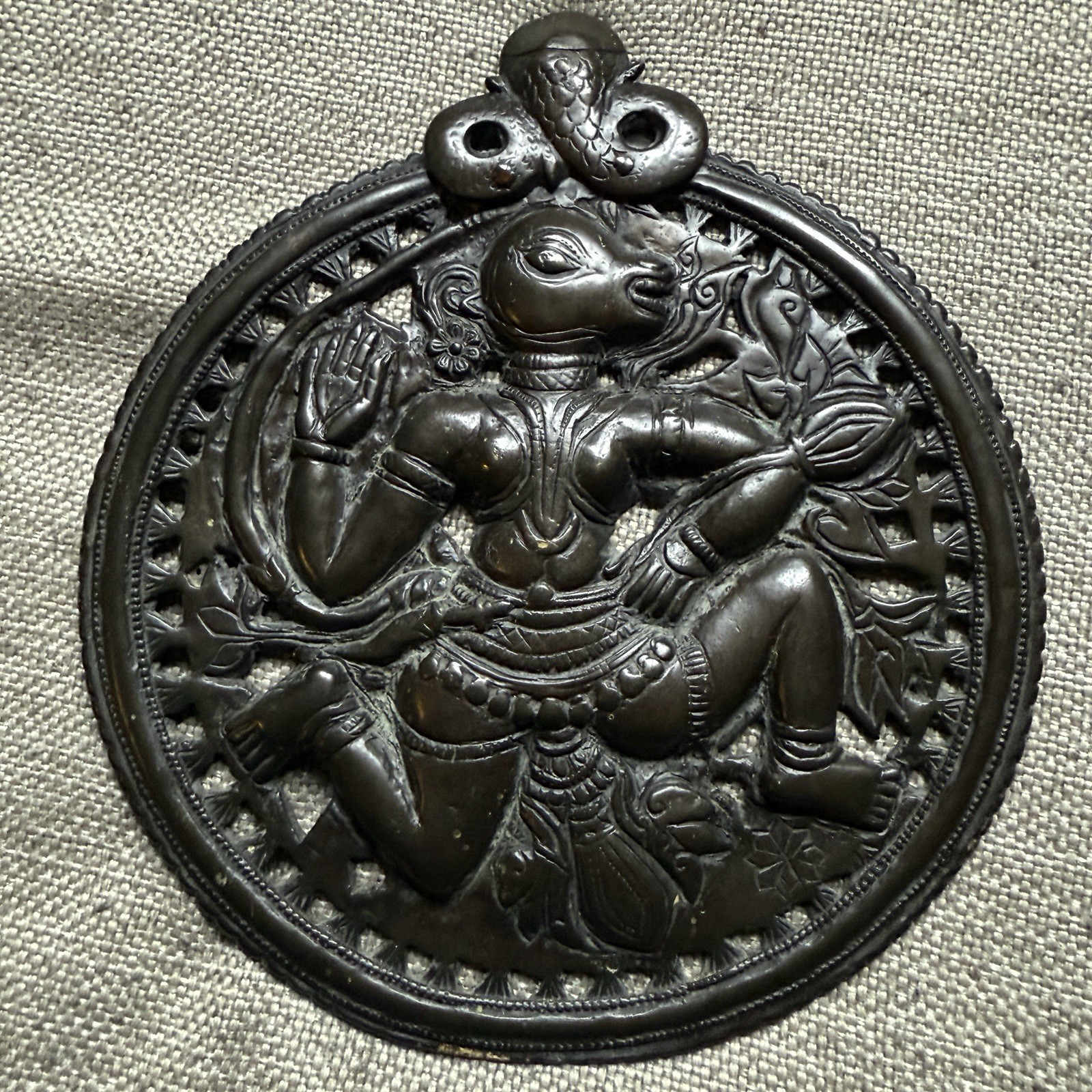 18th-19th C. Antique Old Hanuman Deccan Hinduism Hindu Talisman Amulet Artifact