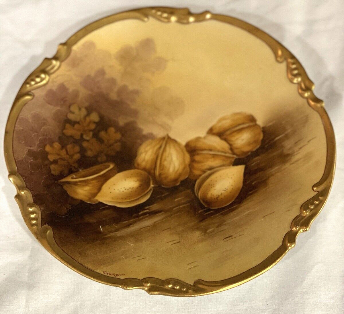 Pickard Porcelain Gold Trimmed Nut Plate Signed by Artist 1912 #413