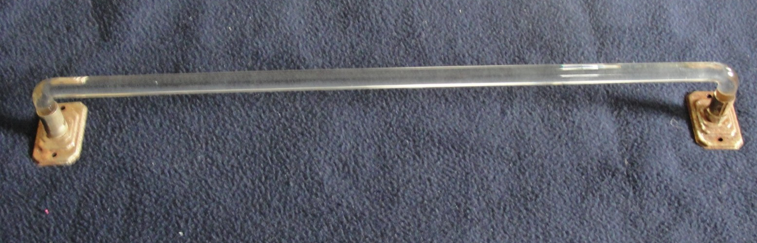 Vintage 18 1/2” Towel Bar Curved Clear Glass with Metal Mounts Art Deco Style