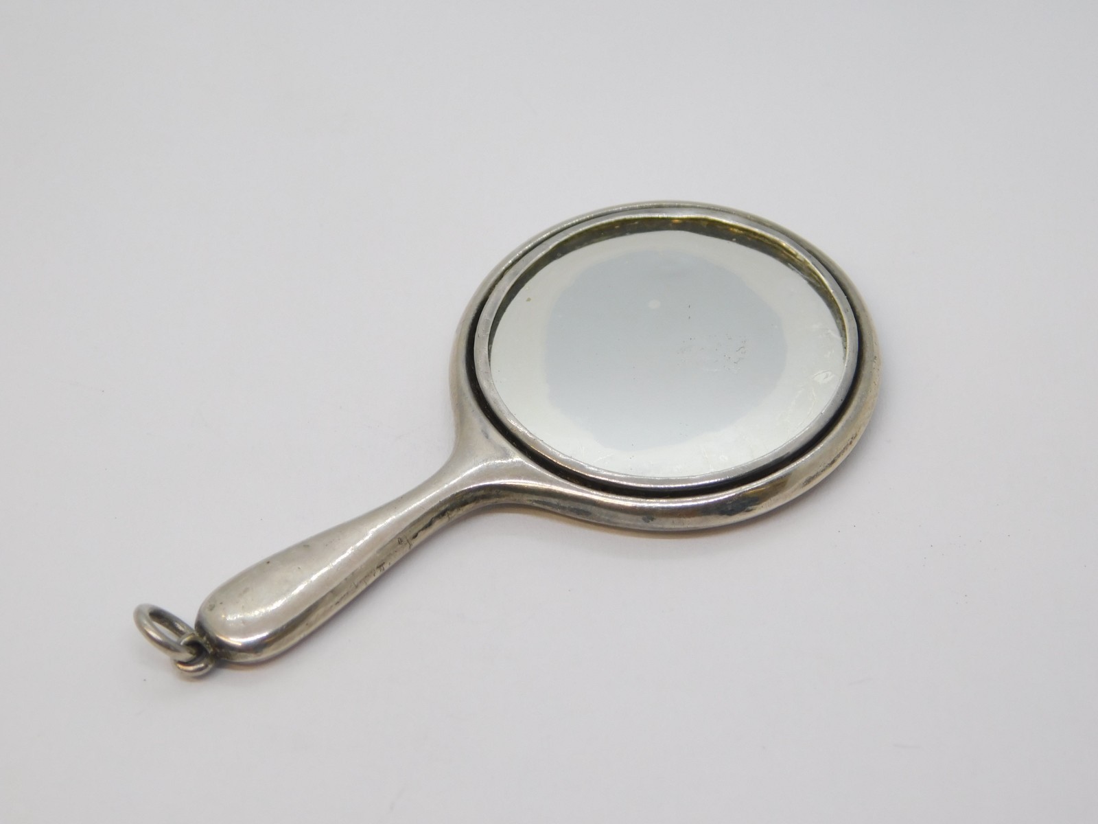 Sterling Silver Miniature Chatelaine Hand Mirror Antique 1913 Birmingham Deco