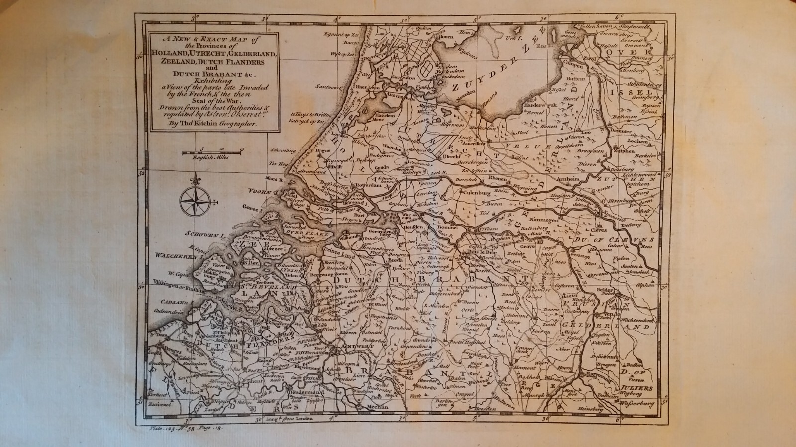 1747 ANTIQUE COPPER PLATE MAP – HOLLAND BELGIUM LOW COUNTRIES – THOMAS KITCHIN