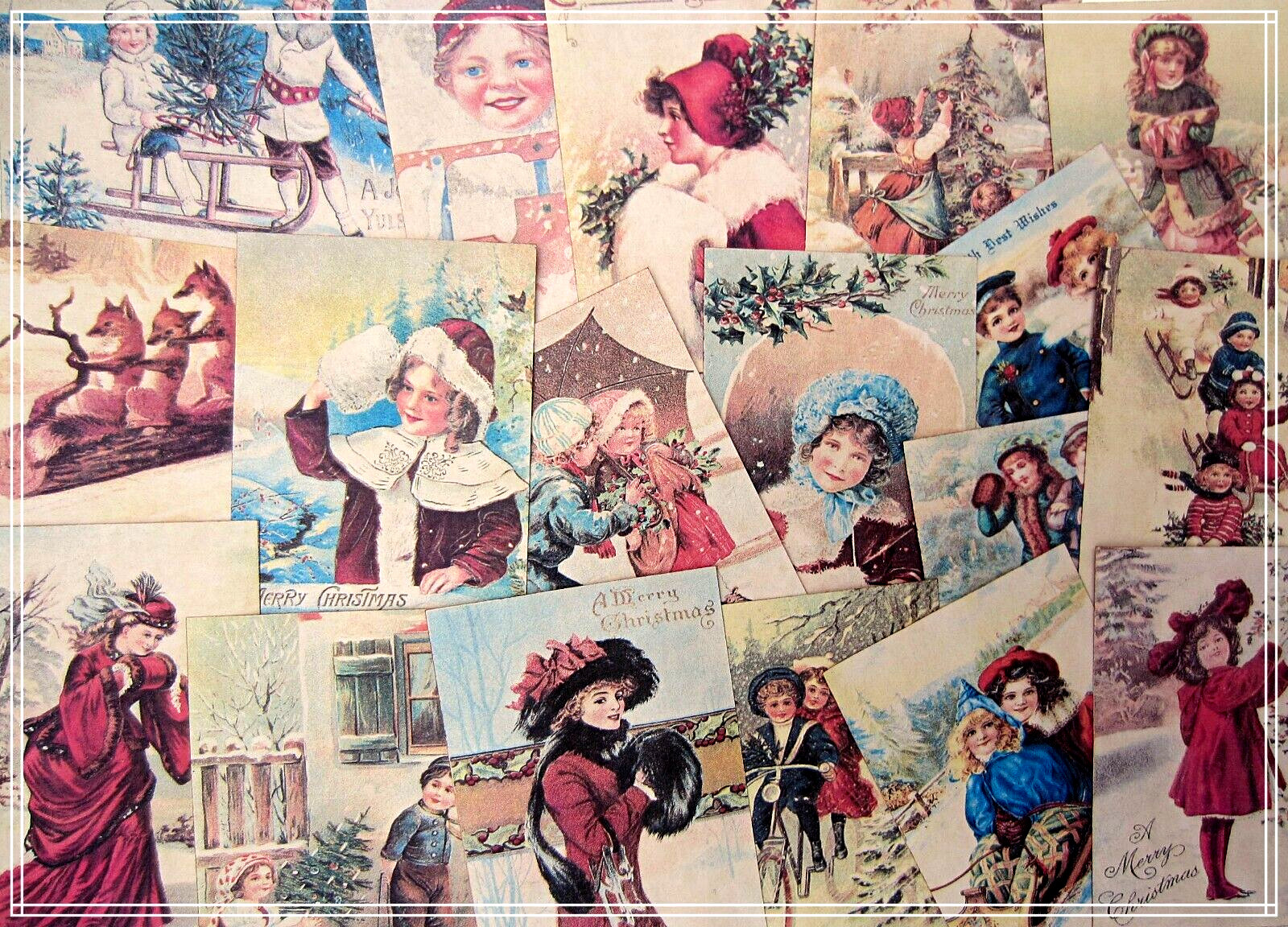 Set of 18 VINTAGE LOOK CHRISTMAS CHEER LABELS VICTORIAN Children Primitive Retro