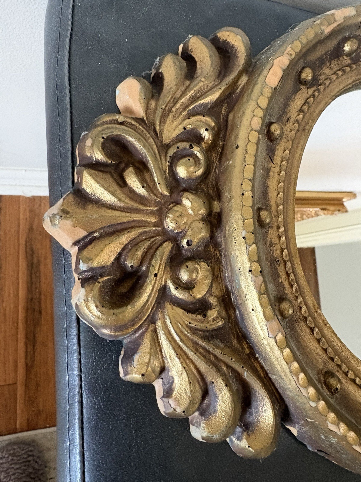 Antique Wood Federal Gold Gilt Porthole Eagle Mirror USA Distressed