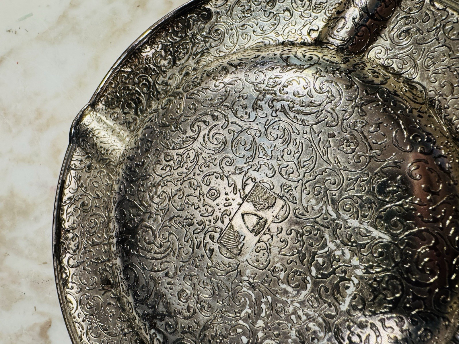 Repoussé Silver Plate Ashtray Dutch Style 5.5” Vintage 1930’s