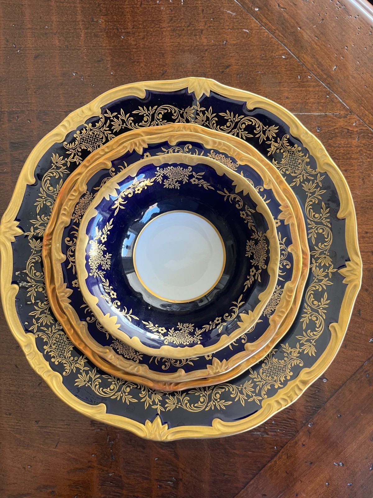 Vintage Reichenbach Echt Katharina Full ServiceSet- cobalt & 24K Gold Trim.