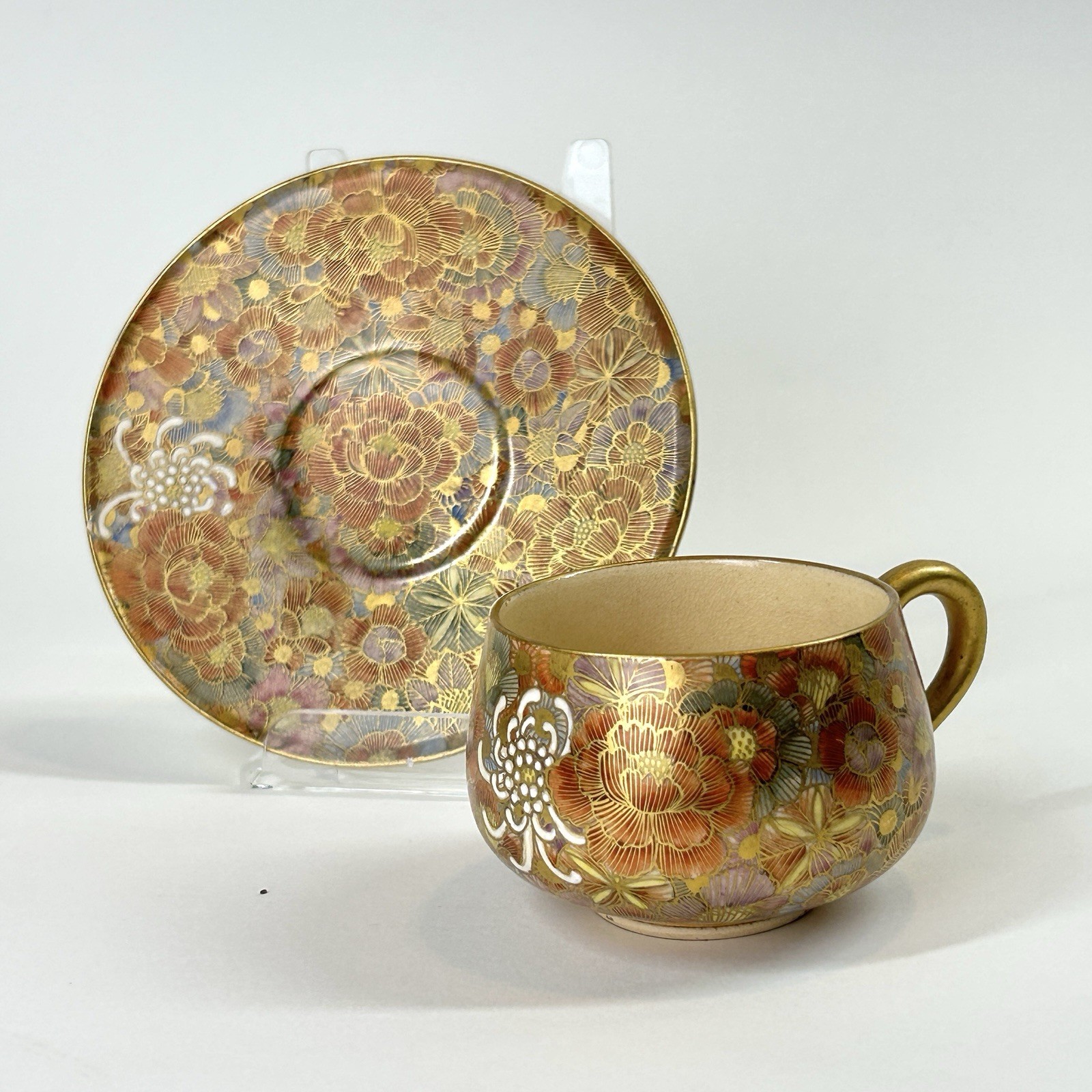 Antique Japanese Satsuma Shimazu Millefleur “Thousand Flowers” Cup & Saucer #184