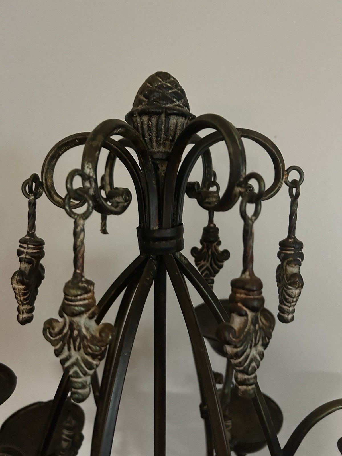 Antique Hand Forged Iron /Metal Nine Arm Candelabra 5’6” Tall 25 Inches Wide