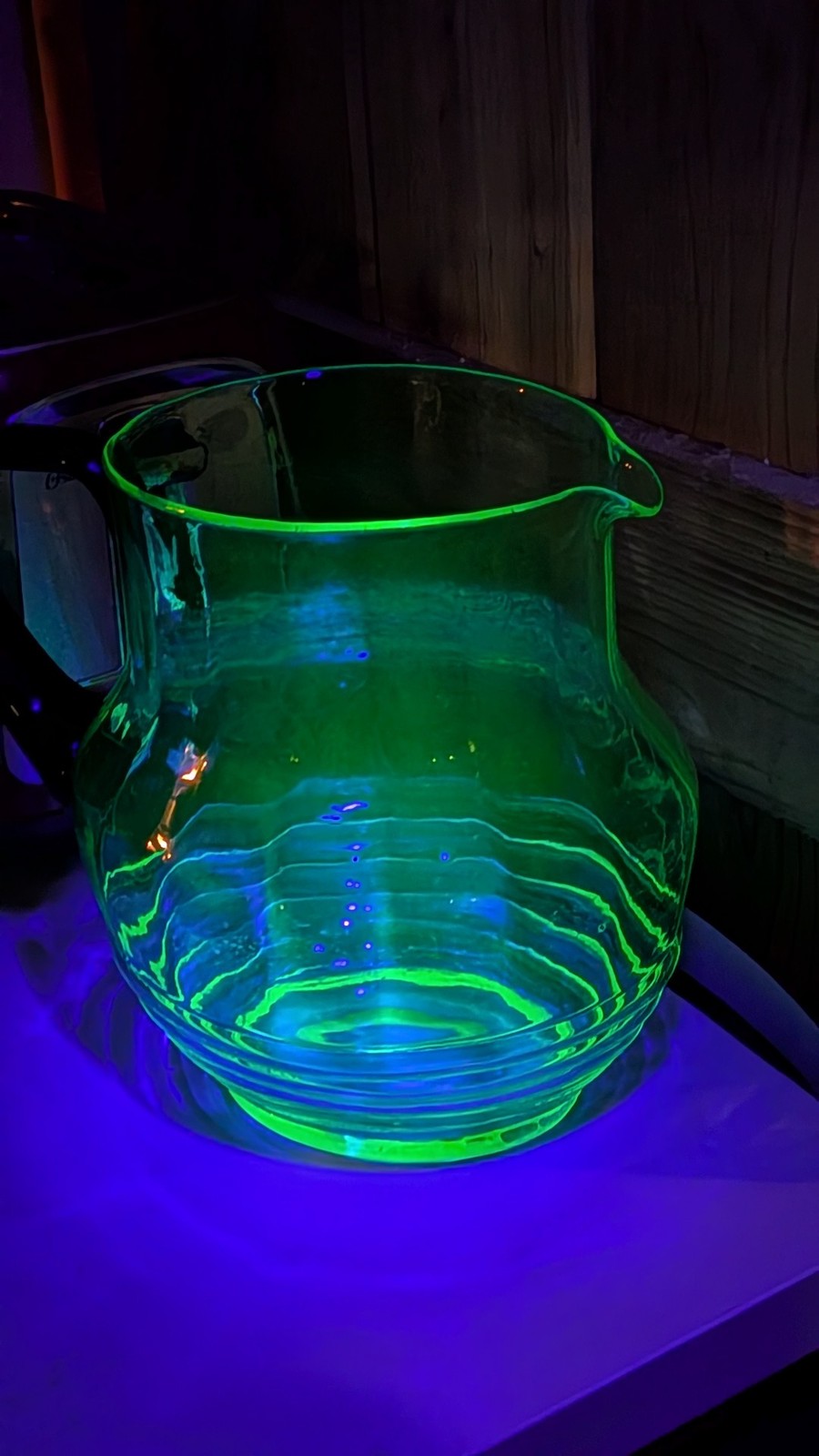 Antique Vaseline Glass Pitcher Uranium Glass Green – Black Handle