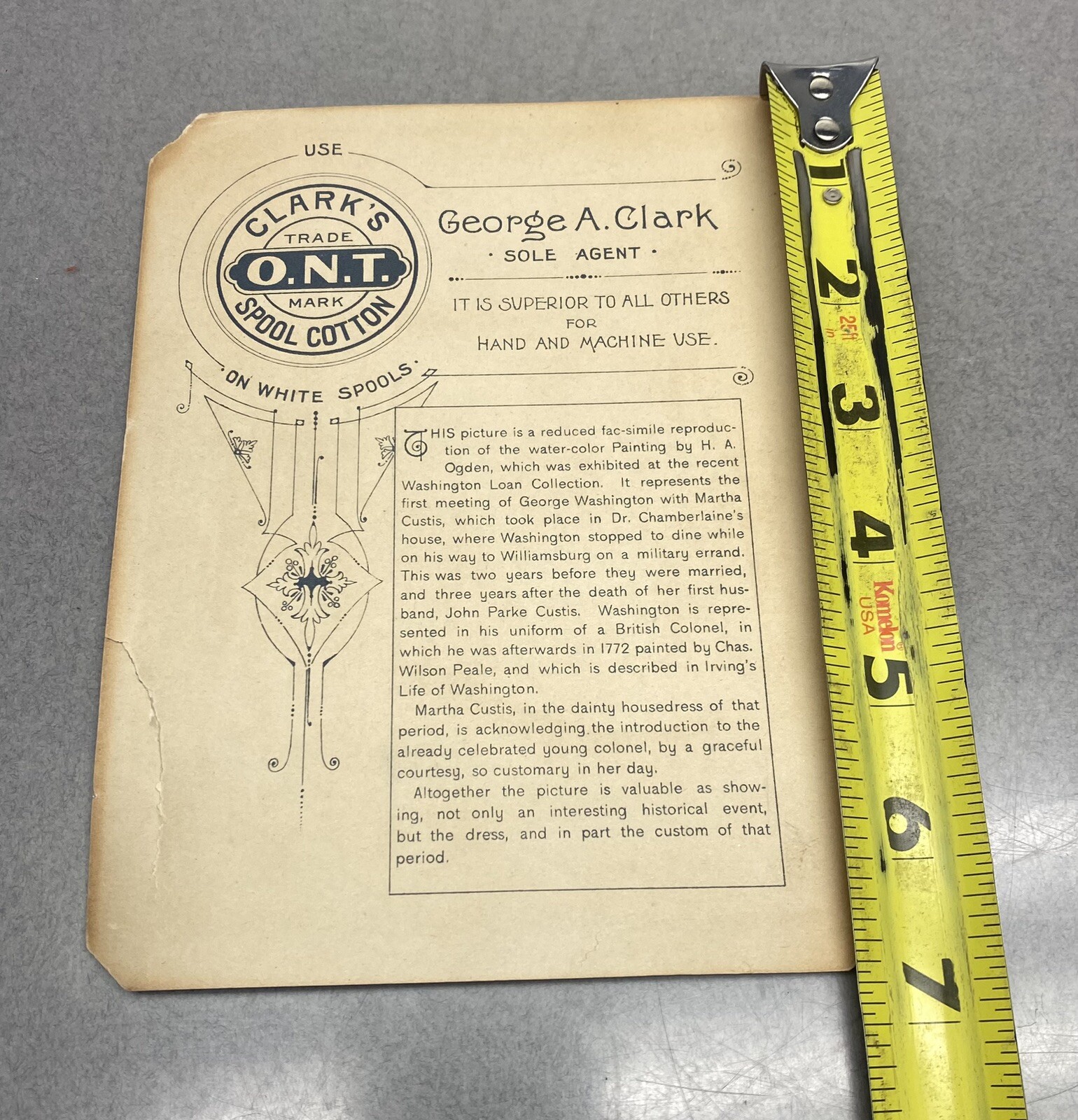 ANTIQUE ADVERTISING TRADE Card CLARK’S O.N.T. SPOOL COTTON Paper Sign