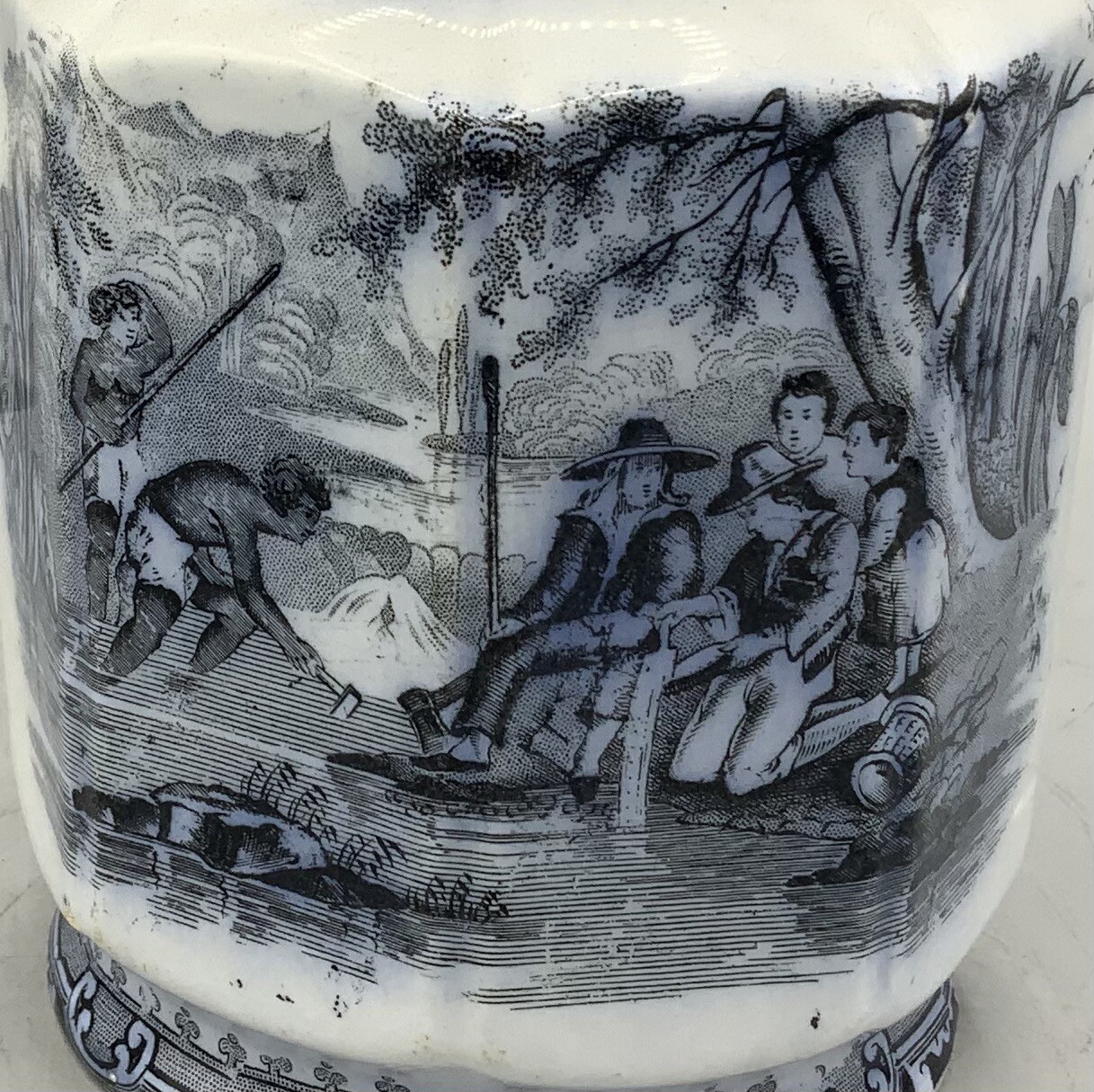 Antique Flow Mulberry Black Transferware Jug. CALIFORNIA C1850