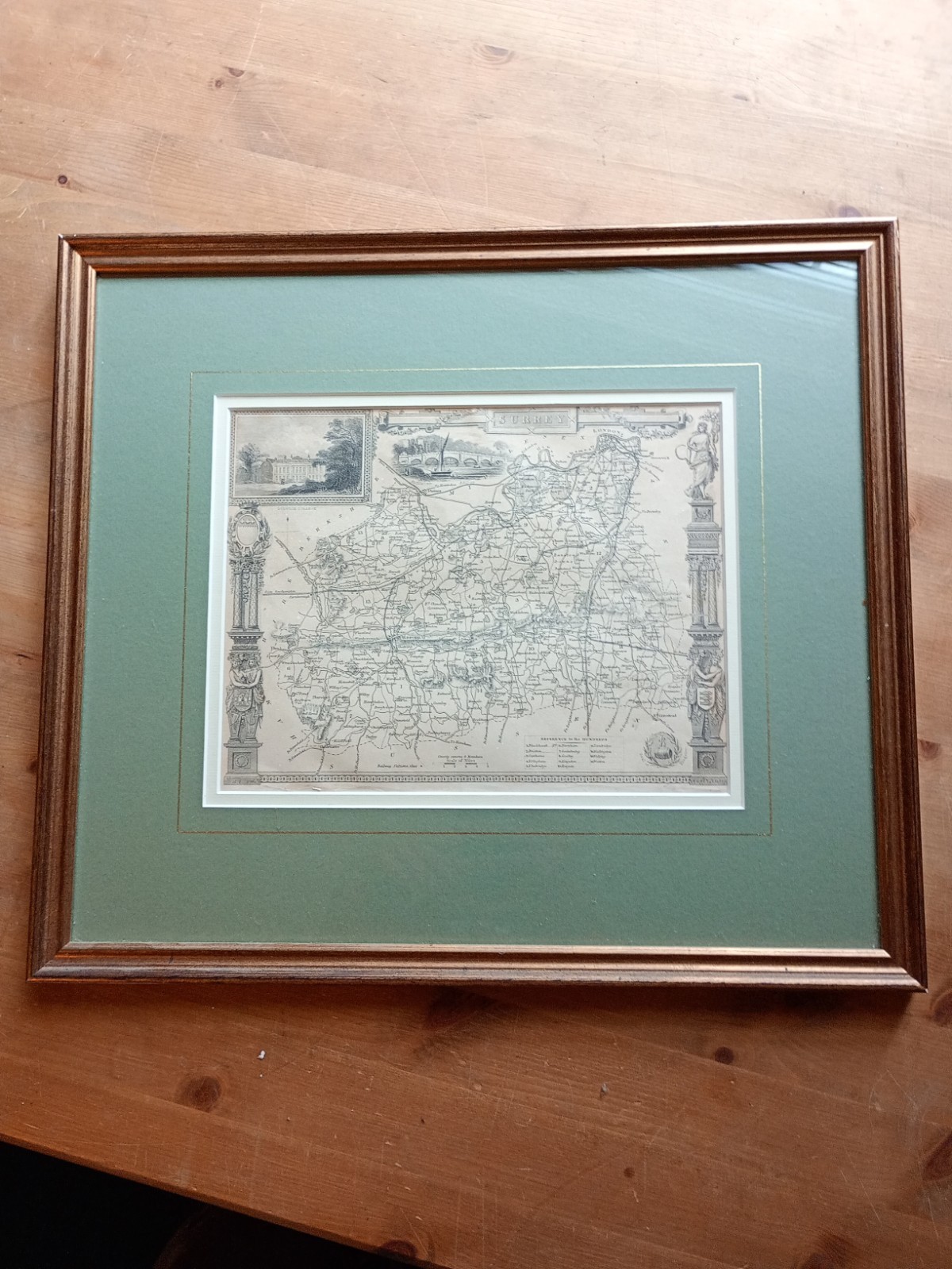 Antique Map Surrey Thomas Moule ? 19th Century Framed Cartography