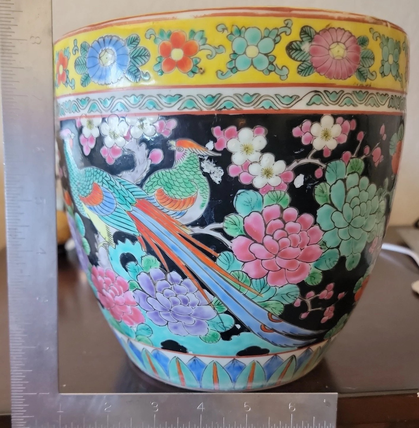 Vintage Japanese Enamled Pot Planter 8″