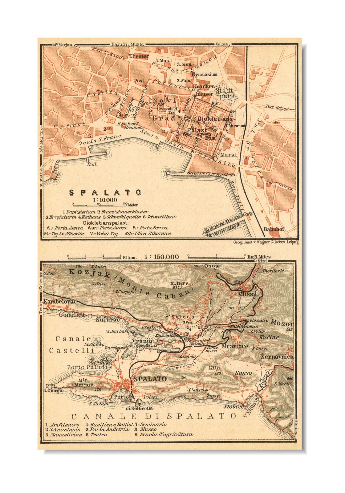 SPLIT Antique map Original map 1911 CROATIA Dalmatia Spalato