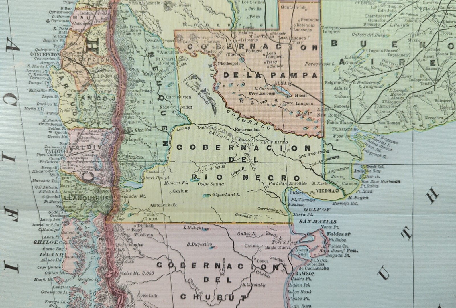 Vintage 1902 ARGENTINA CHILE URUGUAY Map 14″x22″ ~ Old Antique Original SANTIAGO