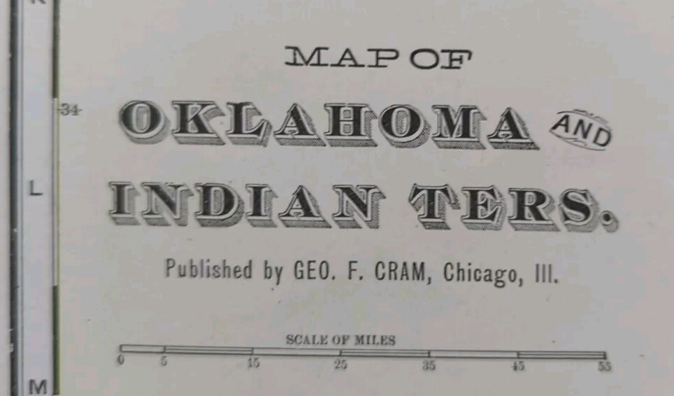 Vintage 1904 OKLAHOMA INDIAN TERRITORY Map 22″x14″ Old Antique Original CHEROKEE