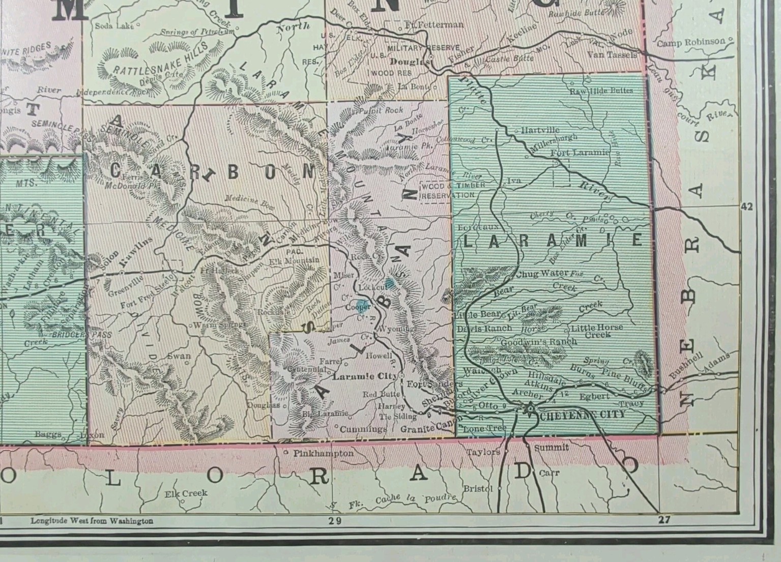 Vintage 1889 WYOMING TERRITORY Map 14″x11″ Old Antique Original YELLOWSTONE PARK