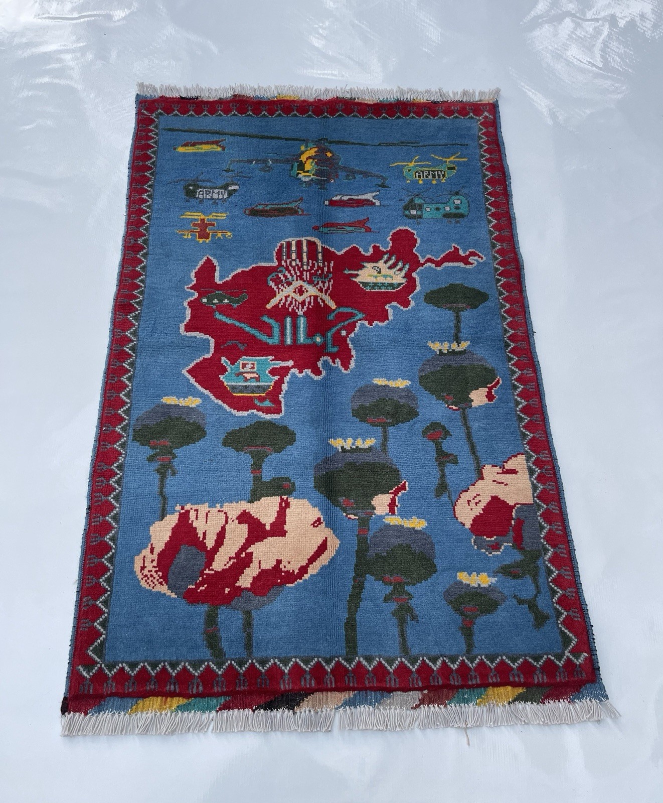 122×79 CM TRADITIONAL AFGHAN WAR RUG Beautifully Made Mini rug Handicrafts #439