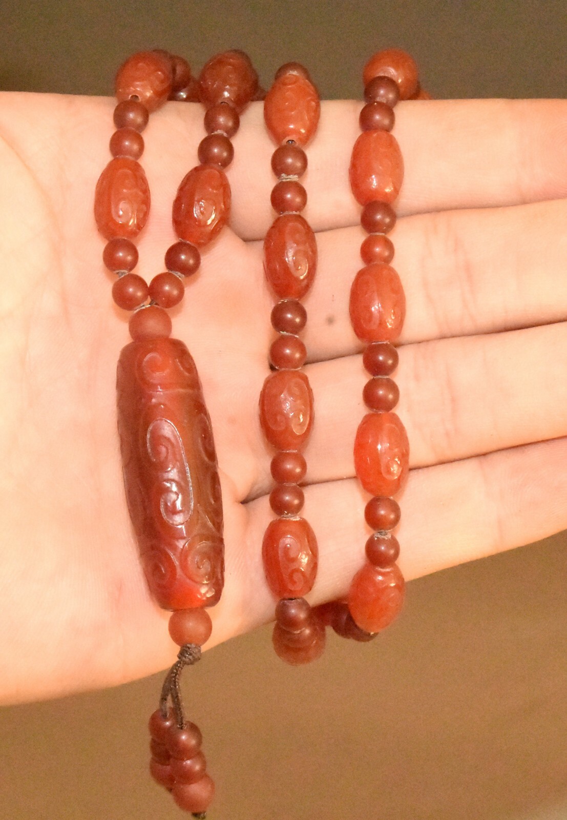 55CM Old China Red Jade Carve Pattern Exorcism Amulet Pendant Necklace