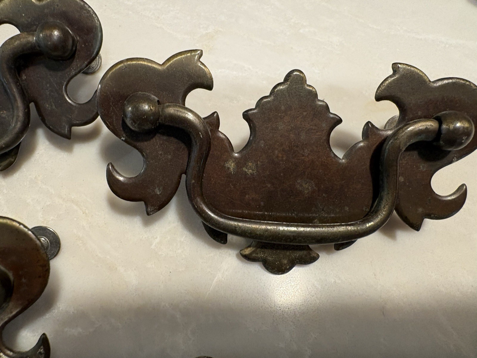 6 Brass Drawer Swing Handle Pulls Chippendale Batwing Antique Hardware