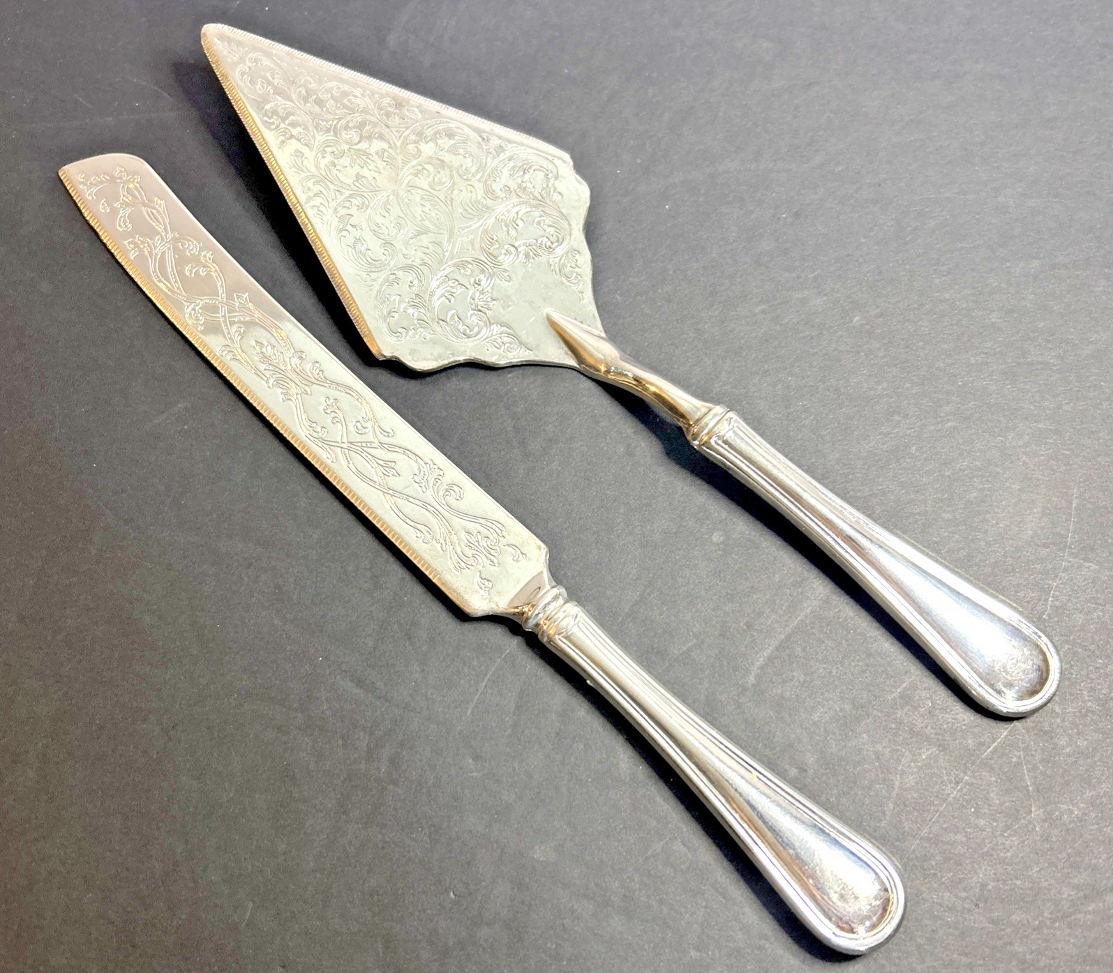 Princess House Silver Plate Cake Server & Knife Bridal Set Pattern #319 Italy