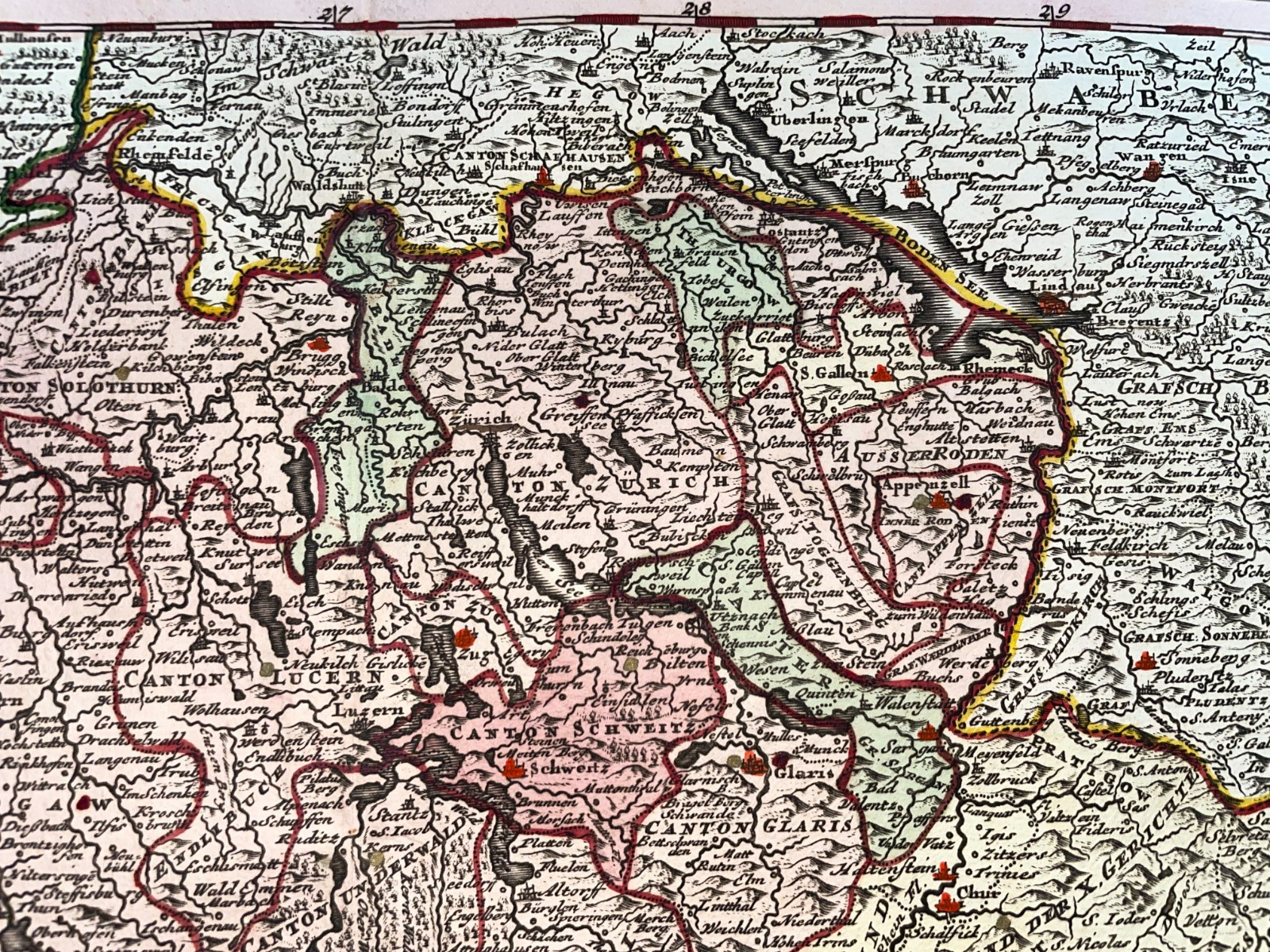 SWITZERLAND 1719 CHRISTOPHER WEIGEL LARGE ANTIQUE MAP 18TH CENTURY