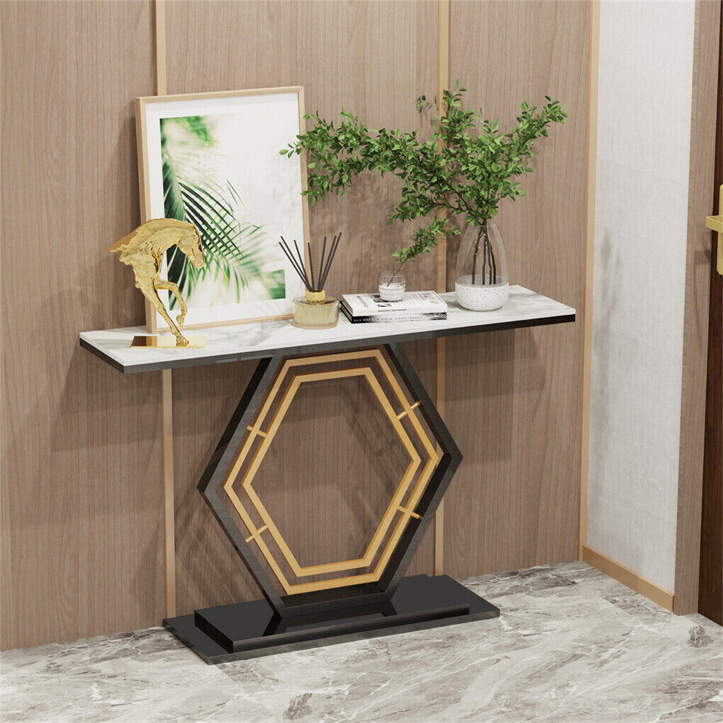 1.2M Ultra Long Console Table Hexagon Base Marble Hallway Table Sofa Side Table