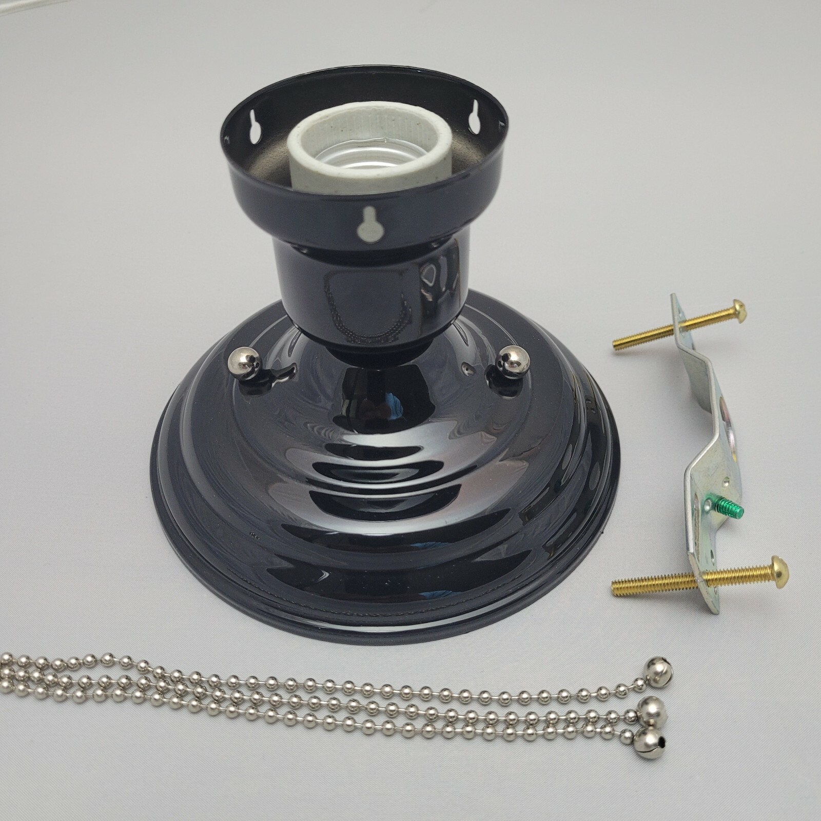 LOOK!!! NEW GLOSS BLACK 3-CHAIN FIXTURE -VINTAGE ART DECO SHADE Three Chain