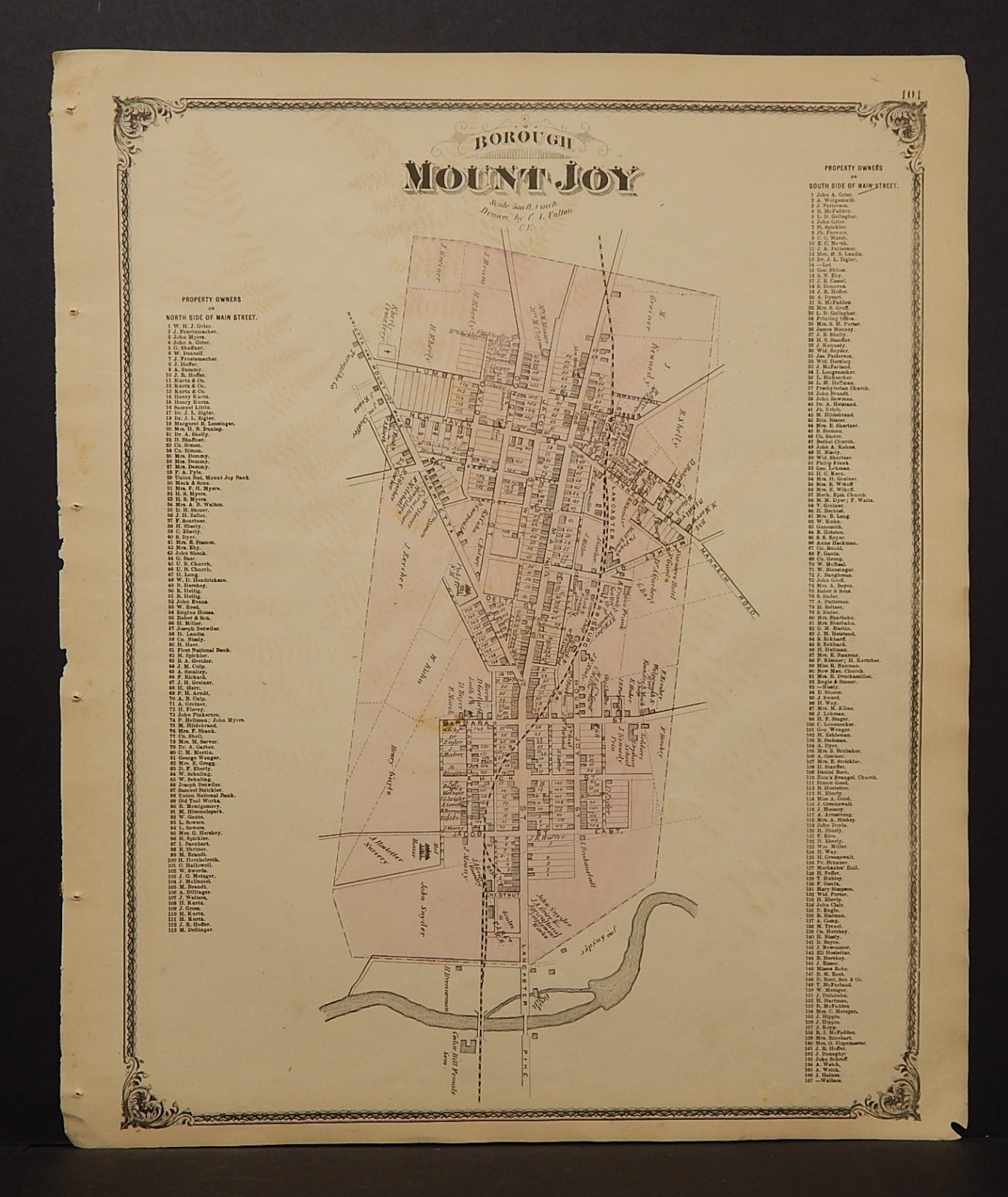 Pennsylvania Lancaster County Map Mount Joy Township 1875 Double Side Y15#15