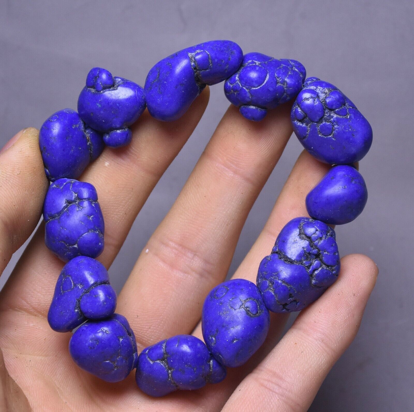 11CM China Hongshan Culture Blue Turquoise Hand Chain Bracelet Woman Jewelry