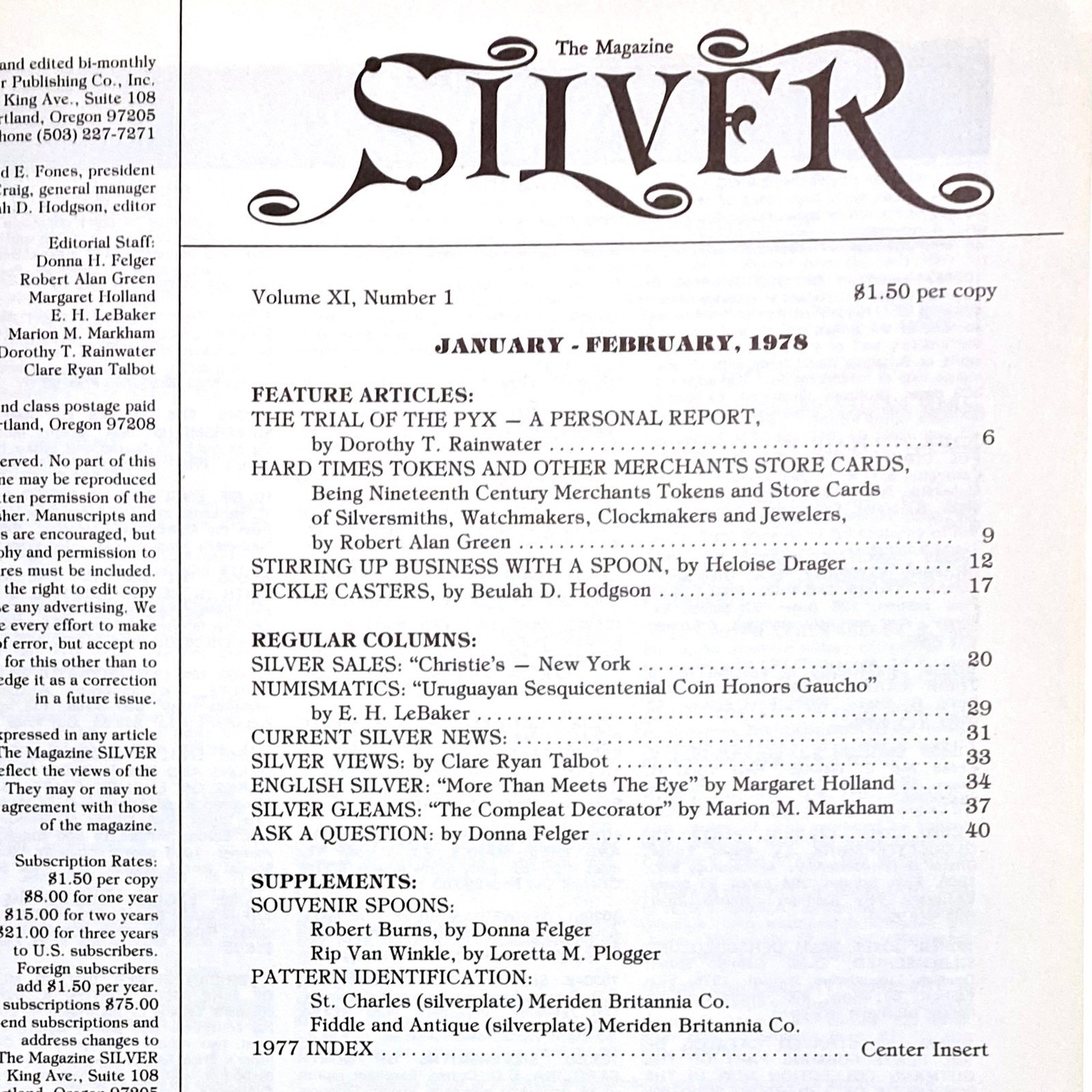 Silver Magazine • January / February 1978 • Merchats Tokens & Store Cards, etc